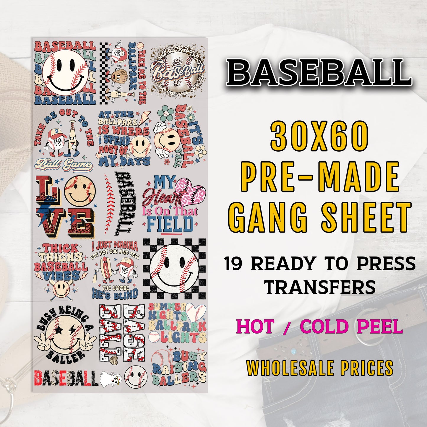 Baseball Gang Sheet, Baseball DTF Transfer, DTF Transfer Ready For Press, Baseball Premade Gang Sheet, Baseball Transfers, Heat Transfer,DTF