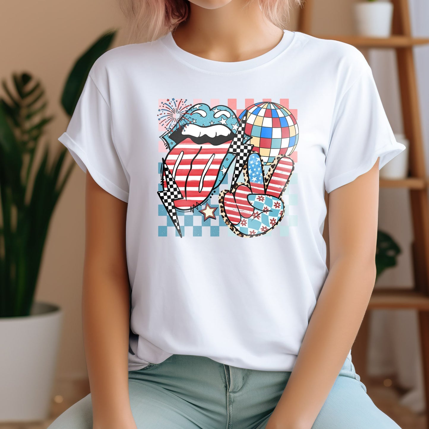 DTF Transfer, 4th of July DTF Transfer Ready For Press, Heat Press Transfer, 4th of July Transfer, Party in the USA Retro Groovy Checkered
