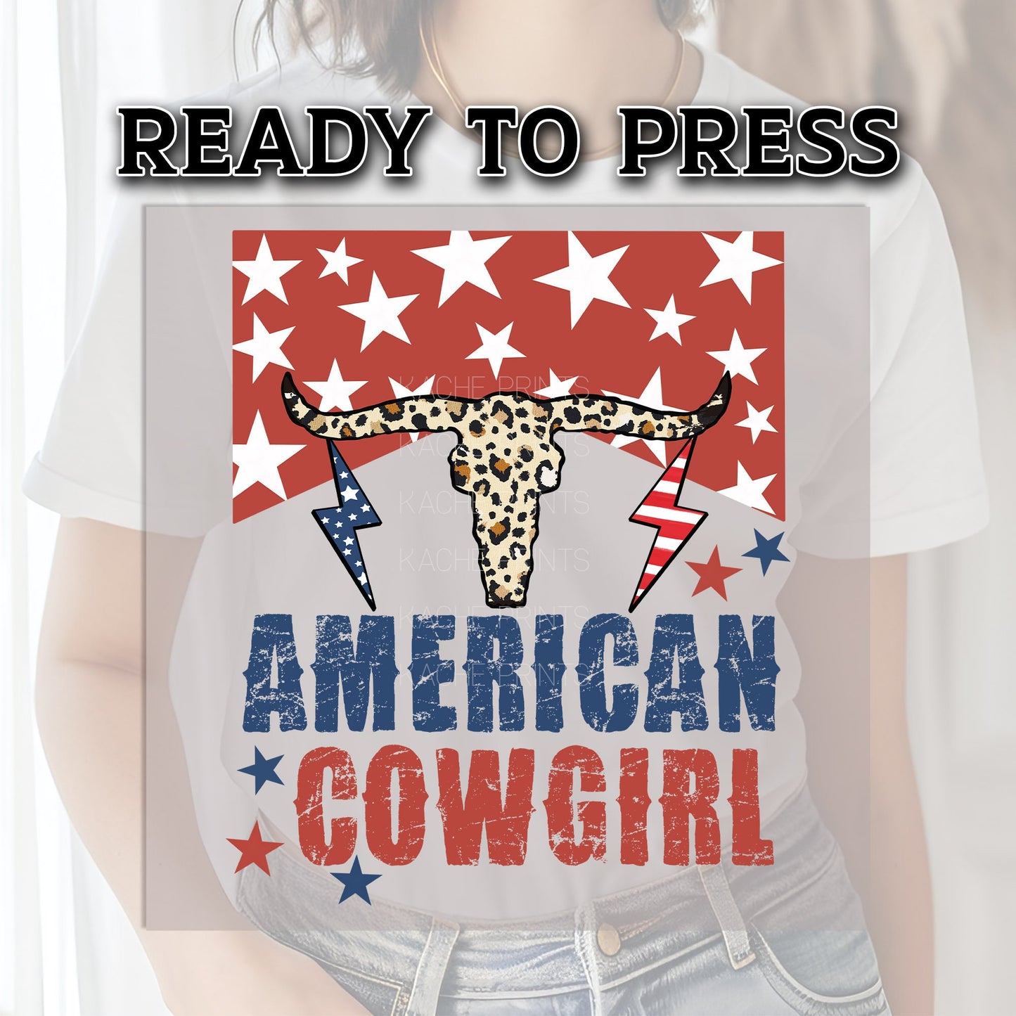 4th of July DTF Transfer Ready For Press, DTF Transfer, Heat Press Transfer, 4th of July Transfer, American Cowgirl Transfer, Dtf Prints