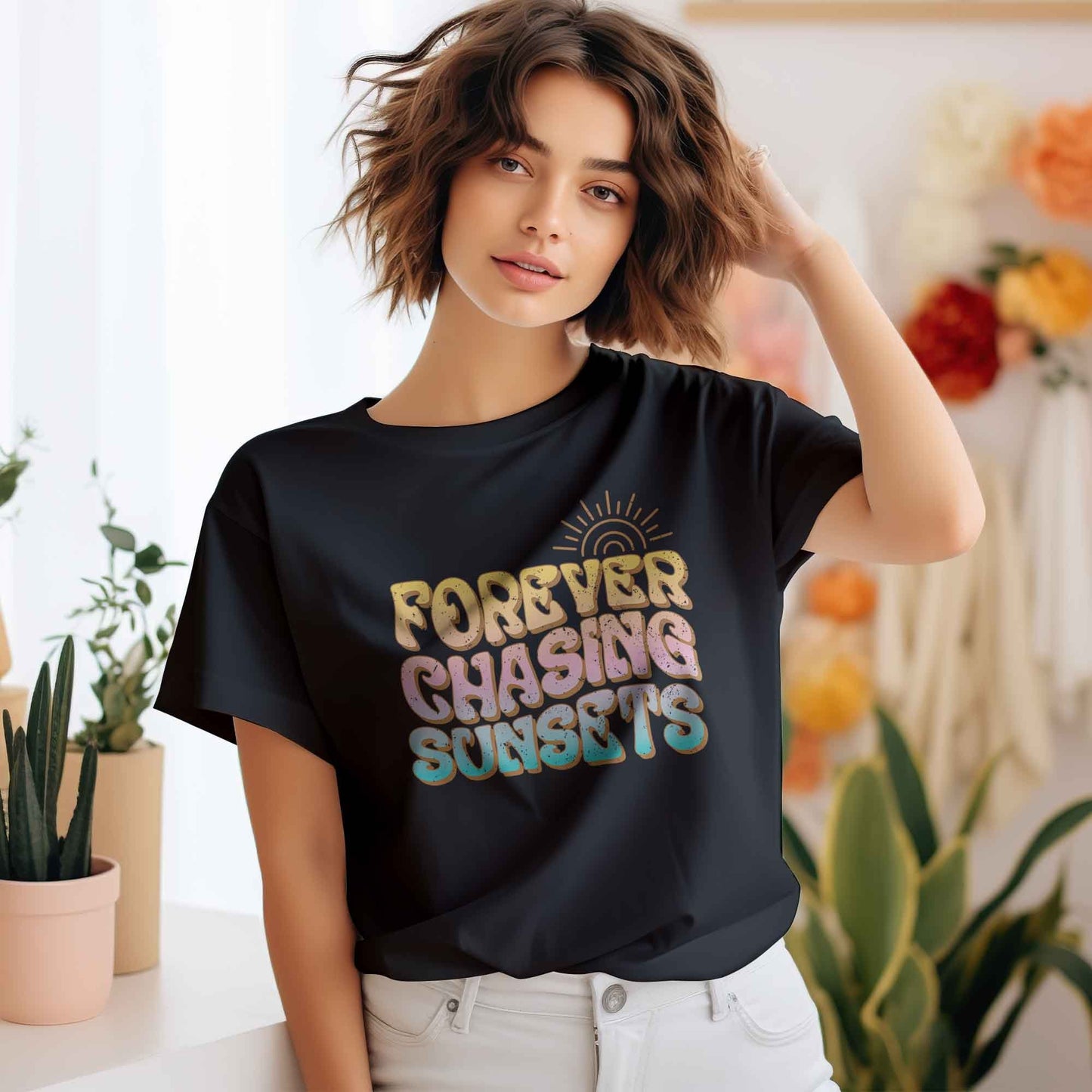 DTF Transfer Ready For Press, Summer DTF Transfers, Heat Press Transfer, T-shirt Transfers, Direct to Film, Forever Chasing Sunsets Transfer
