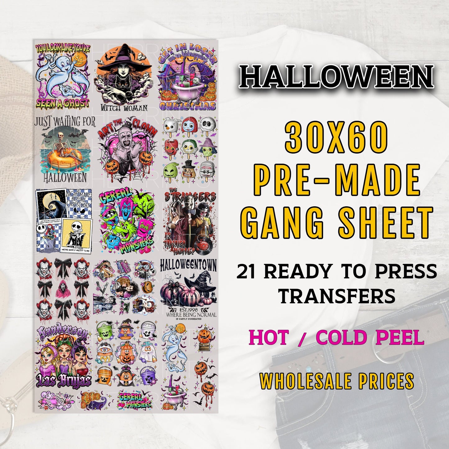Halloween Gang Sheet, Halloween DTF Transfer, Horror Classics DTF Transfer, DTF Transfer Ready For Press, Halloween Premade Gang Sheet, Dtf
