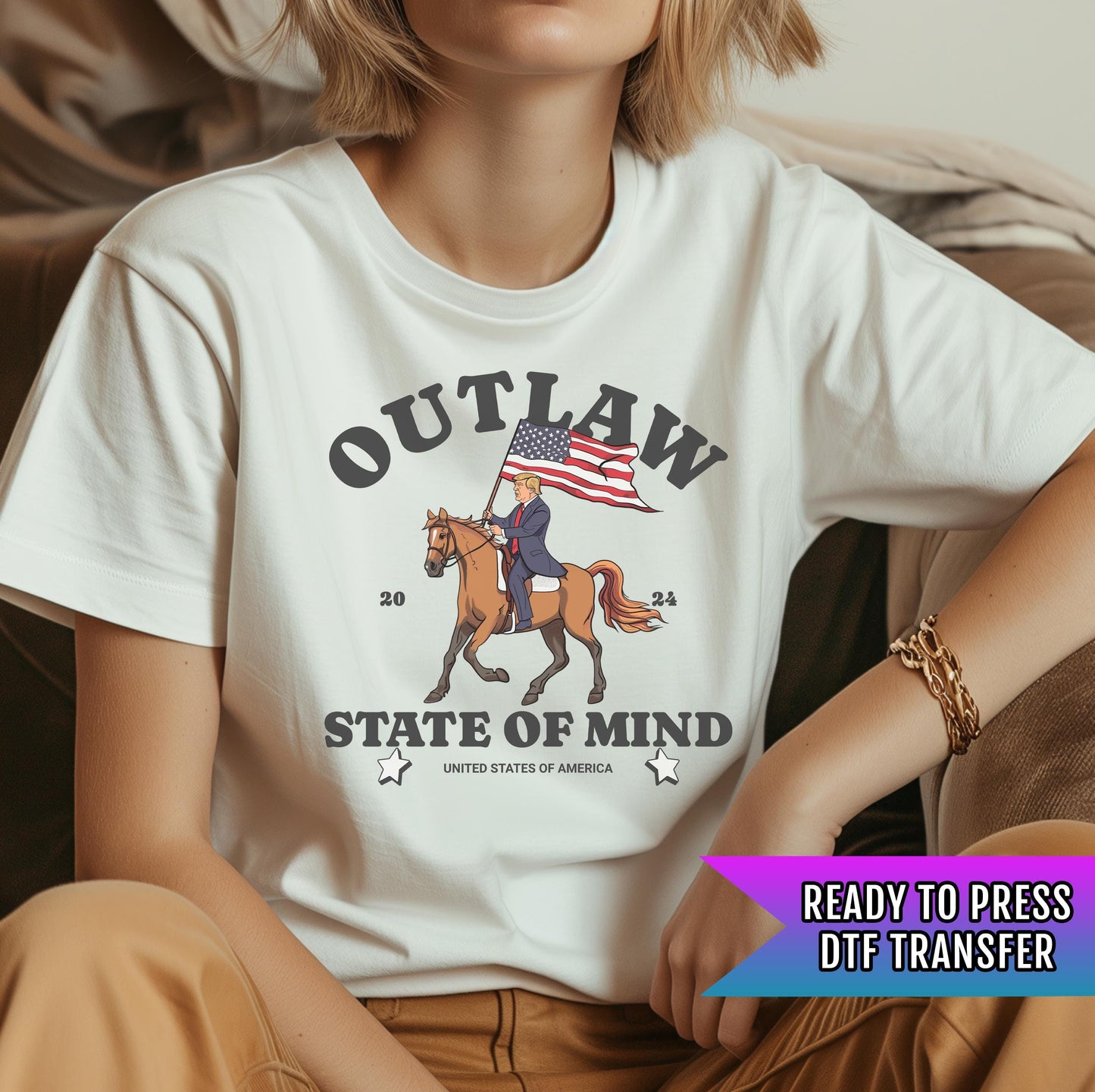 Trump DTF Transfer, Felon Trump Ready to Press, Trump Transfers, Heat Transfer, Trump 2024, Outlaw State Of Mind, Political DTF, Trump Shirt