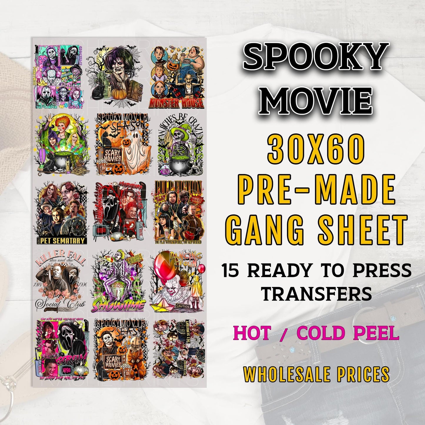 Halloween Gang Sheet, Spooky Movie Gang Sheet, Halloween DTF Transfer, Horror Classics DTF Transfer,Scary Movie DTF Transfer Ready For Press