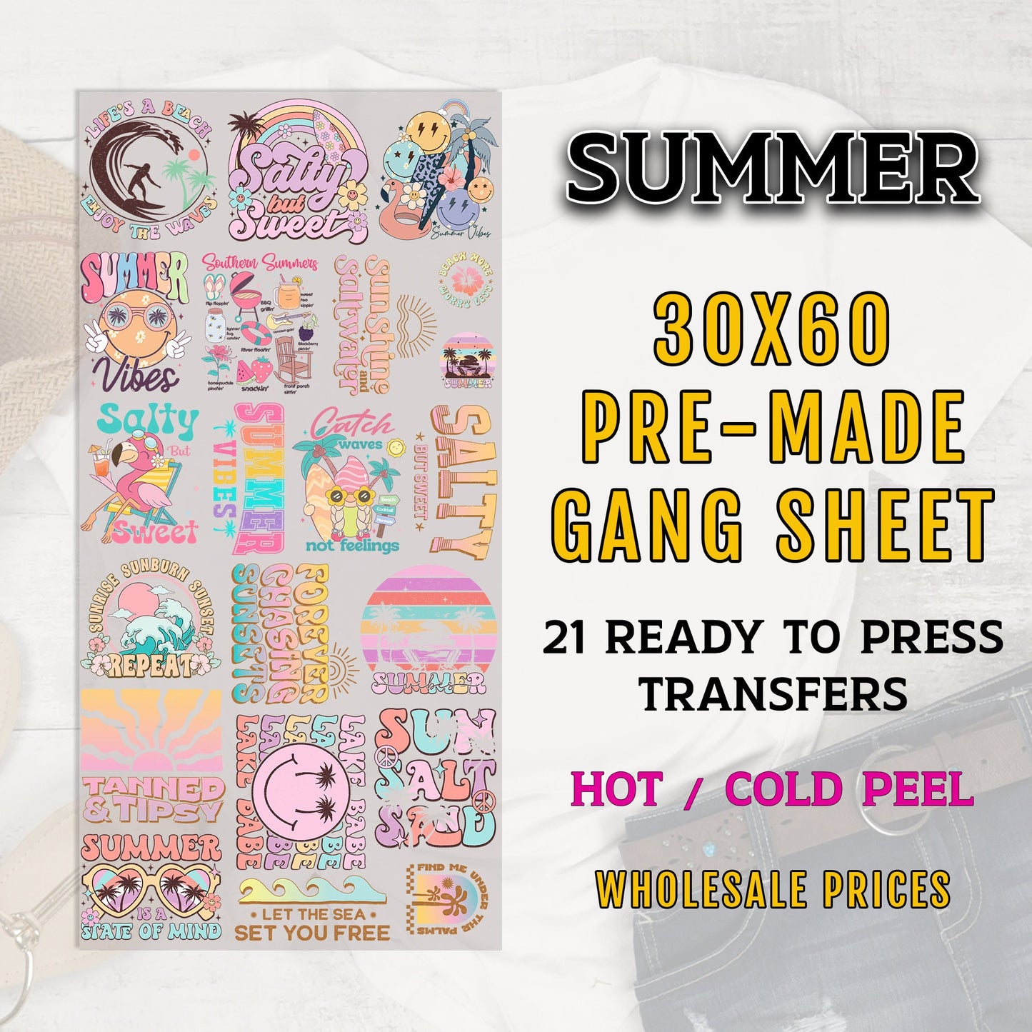 Summer Gang Sheet, DTF Transfers, DTF Transfer Ready For Press, Summer Premade Gang Sheet, Summer Transfers, Heat Transfer, Image Transfers