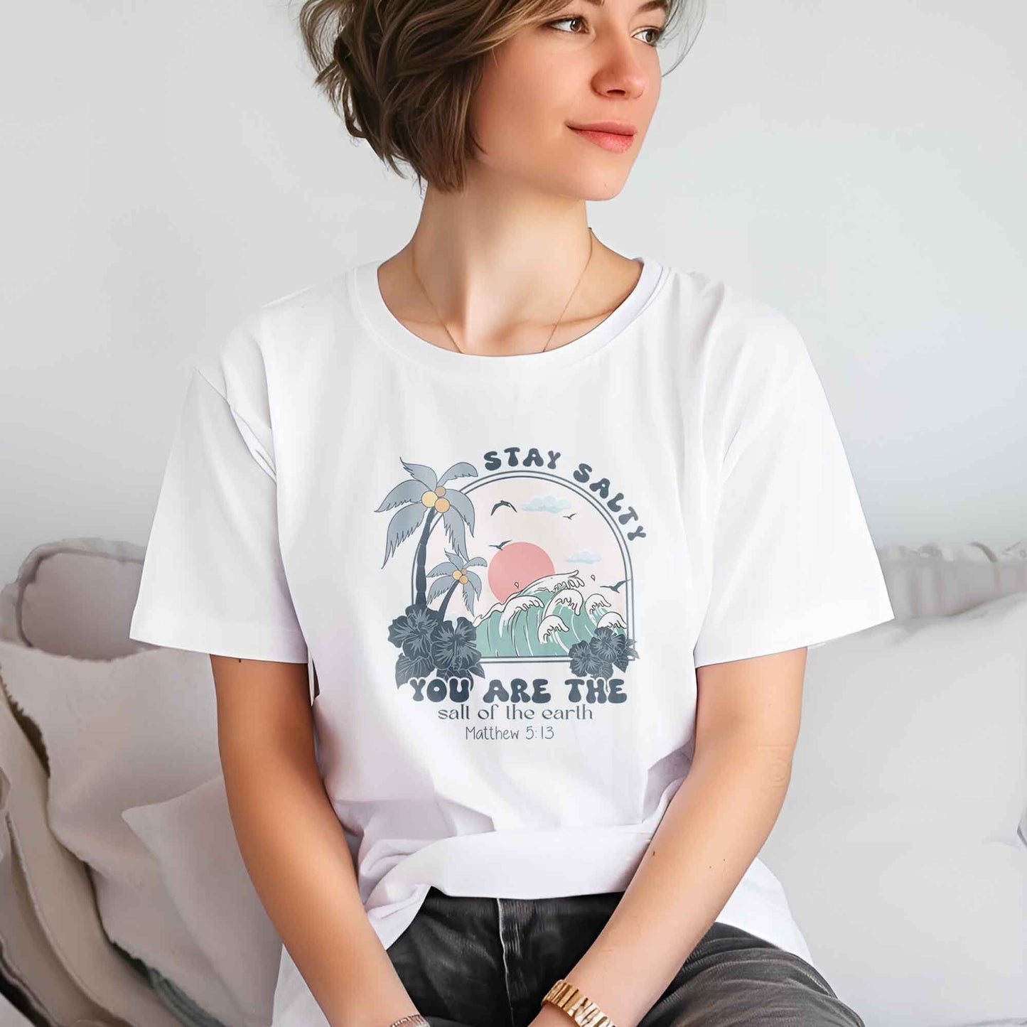 Summer DTF Transfers, DTF Transfer Ready For Press, Heat Press Transfer, Vacation Dtf Prints, Direct to Film, Stay Salty Bible Verse Summer