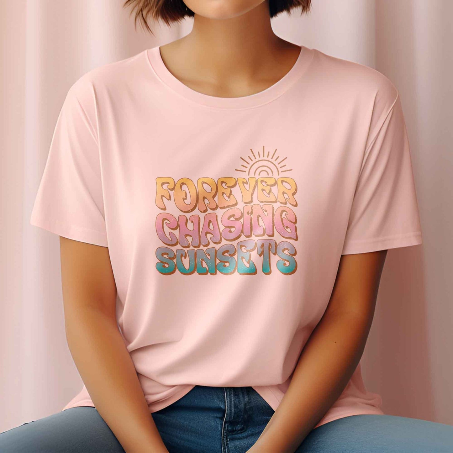 DTF Transfer Ready For Press, Summer DTF Transfers, Heat Press Transfer, T-shirt Transfers, Direct to Film, Forever Chasing Sunsets Transfer