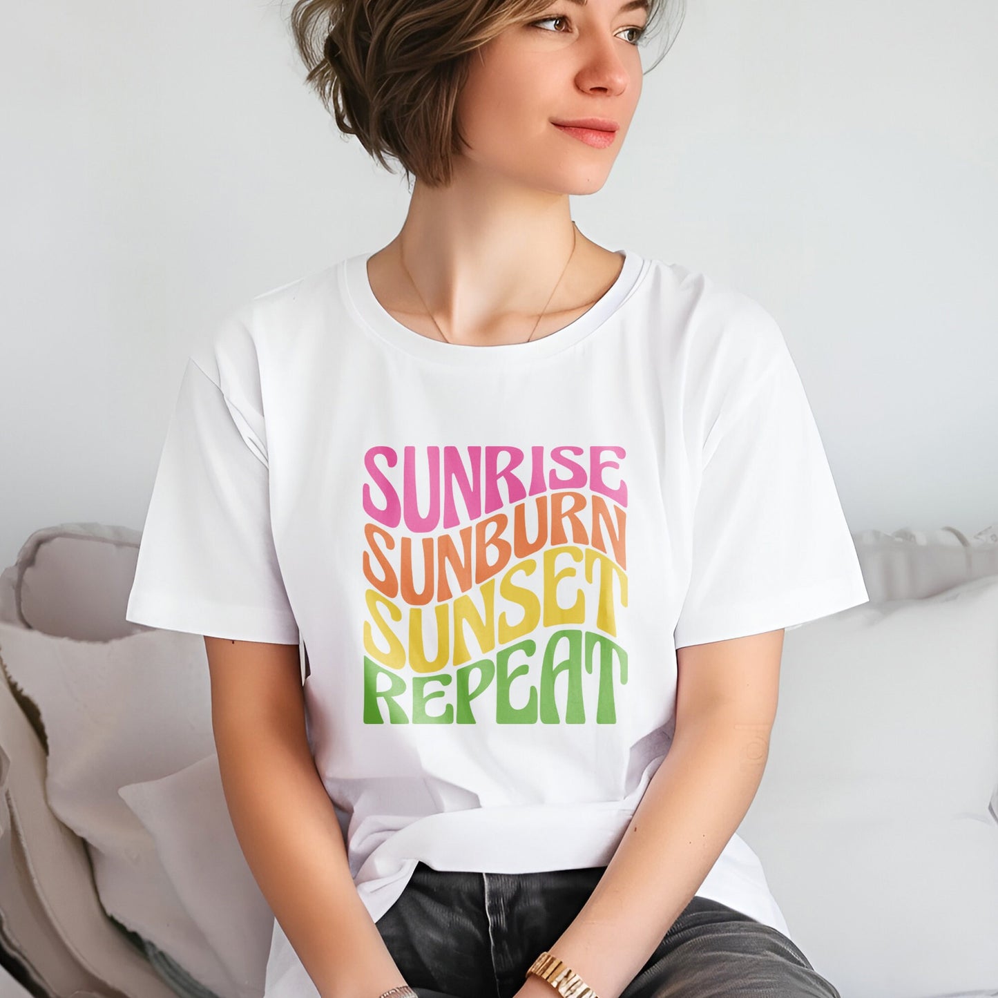 DTF Transfer Ready For Press, Summer DTF Transfers, Heat Press Transfer, T-shirt Transfers, Direct to Film, Sunrise Sunburn Sunset Repeat