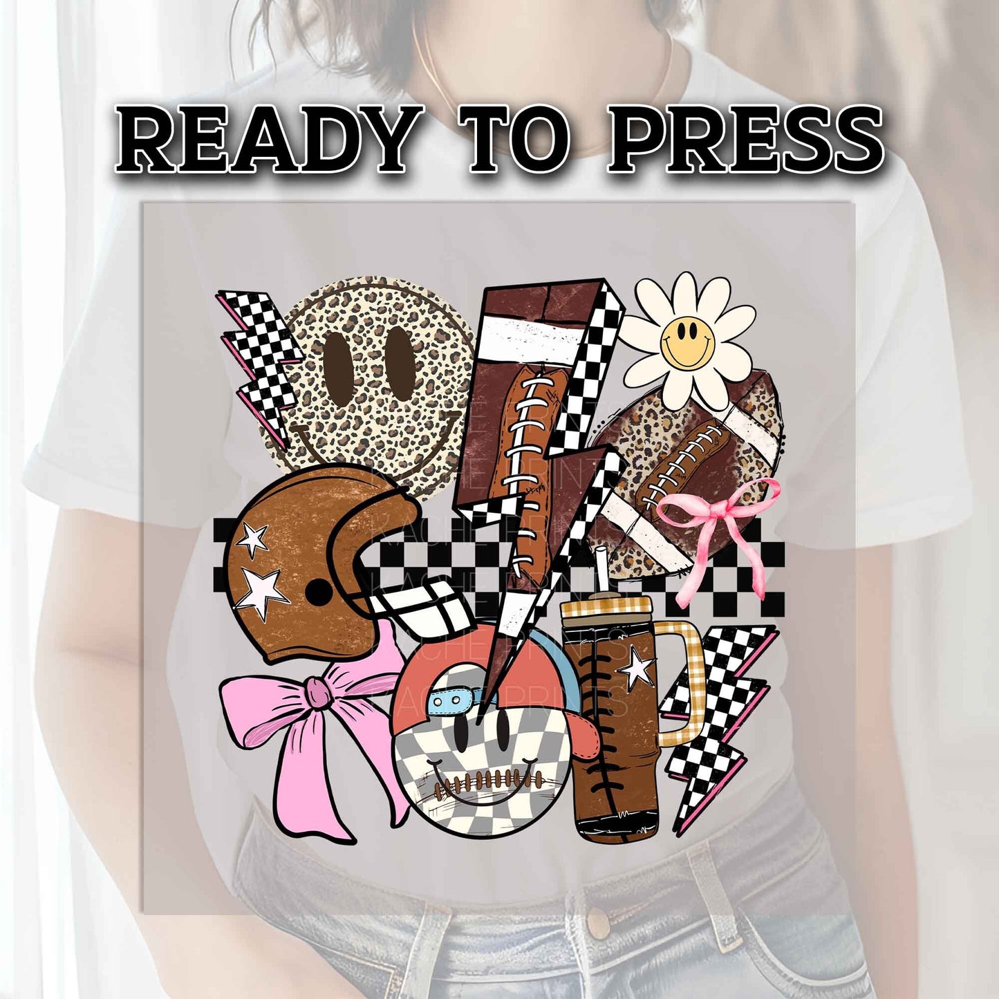 Football DTF Transfers, DTF Transfer Ready For Press, Groovy Football Collage, Heat Press Transfer, Ready For Press, Dtf Heat Transfer