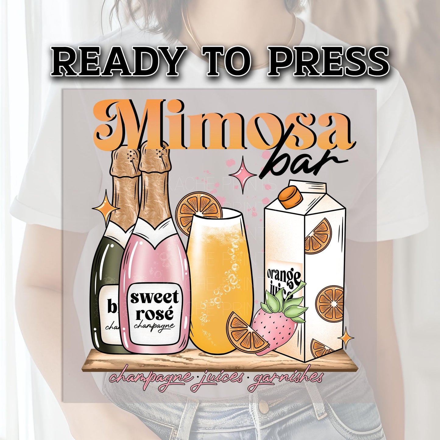 Mimosa Bar DTF Transfer Ready For Press, Cheers DTF Transfer, Heat Press Transfer, Dtf Print, Ready Dtf Transfer, Champagne Juices Garnishes