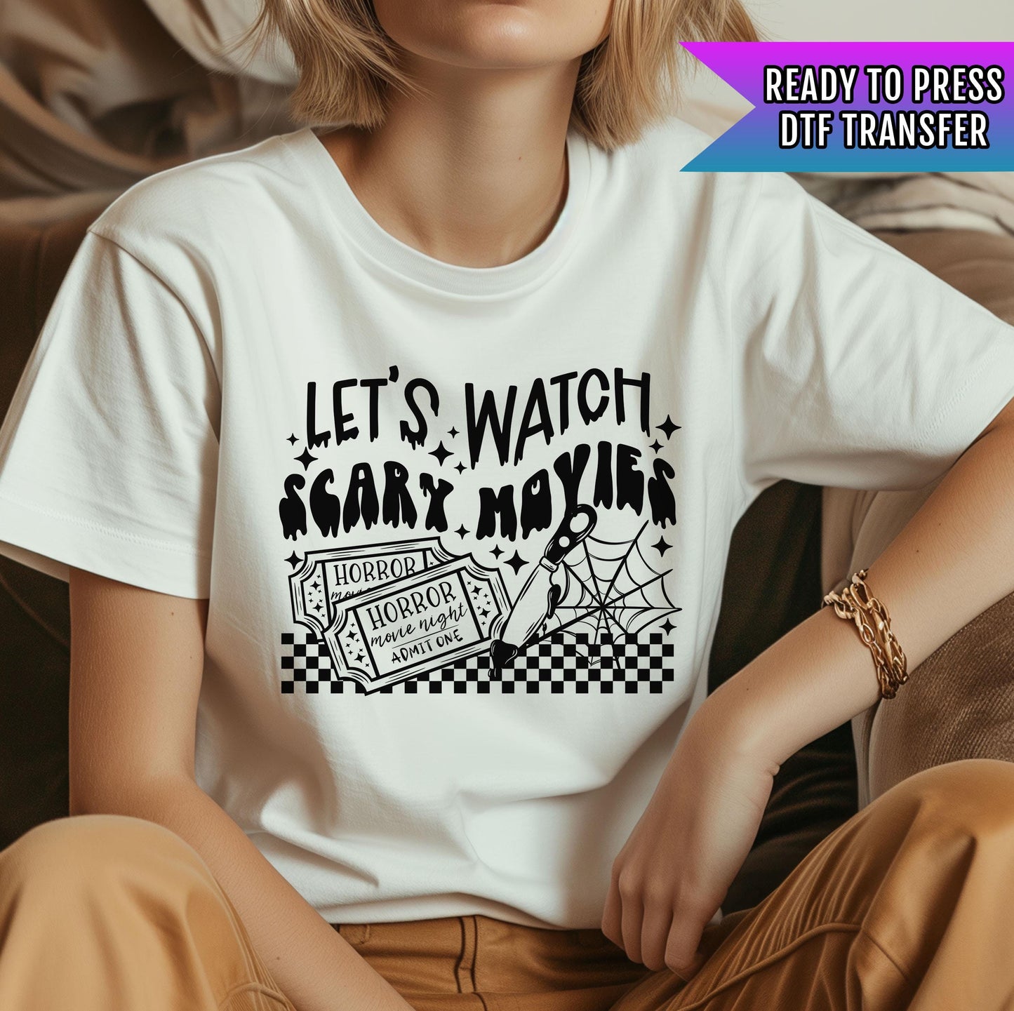 Horror Movie Night DTF Transfer, Spooky Dtf Transfer, Halloween DTF Transfer Ready For Press, Heat Press Transfers, Let's Watch Scary Movies