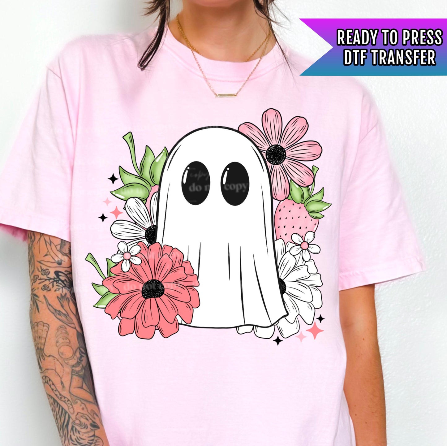 Cute Ghost DTF Transfers, Boo Dtf Transfer, Halloween DTF Transfers Ready For Press, Heat Press Transfers, Retro Ghost Dtf, Flower Halloween