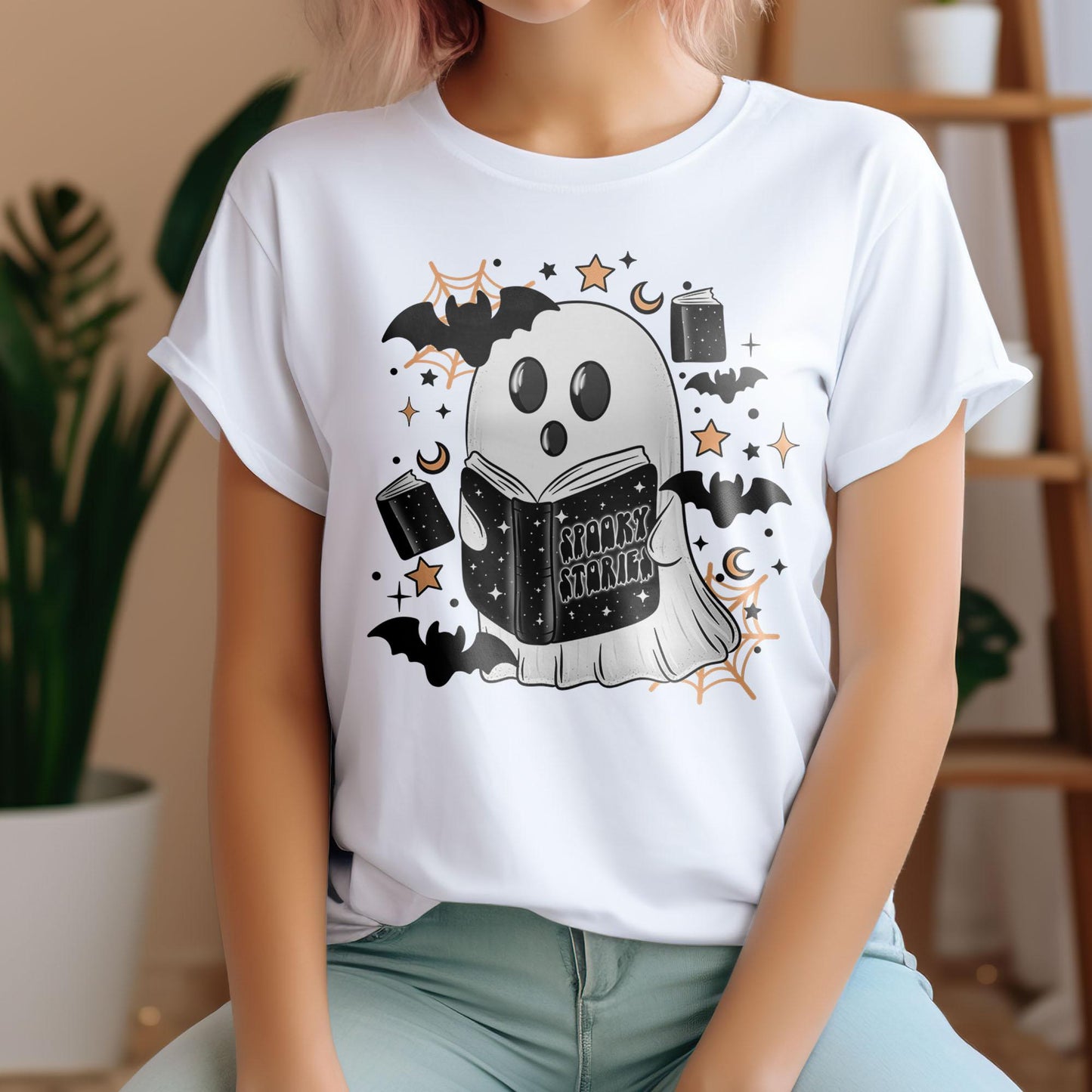 Ghost Reading Books DTF Transfers, Boo Dtf Transfers, Halloween DTF Transfers Ready For Press, Heat Press Transfers, Bookish Cute Ghost Dtf