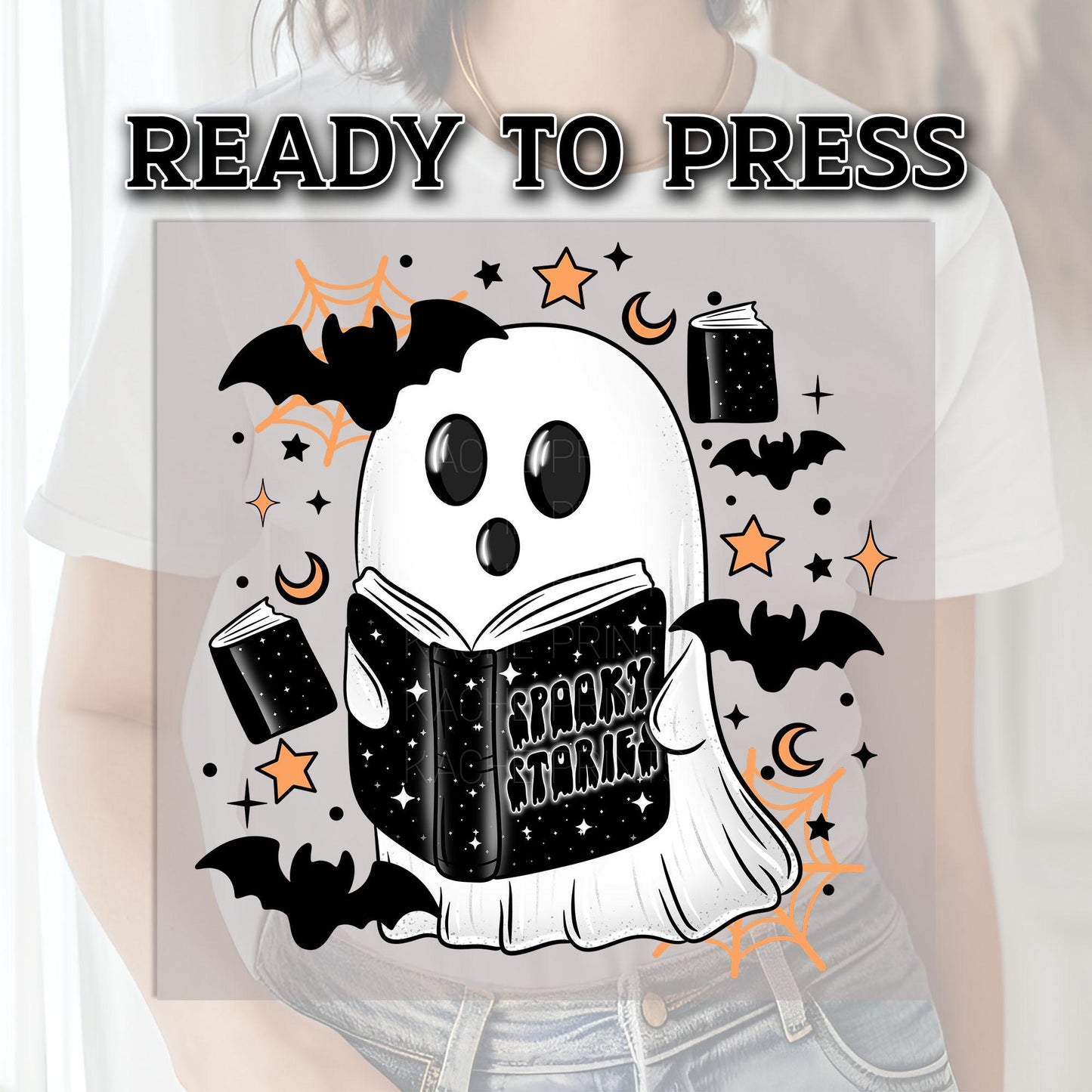 Ghost Reading Books DTF Transfers, Boo Dtf Transfers, Halloween DTF Transfers Ready For Press, Heat Press Transfers, Bookish Cute Ghost Dtf