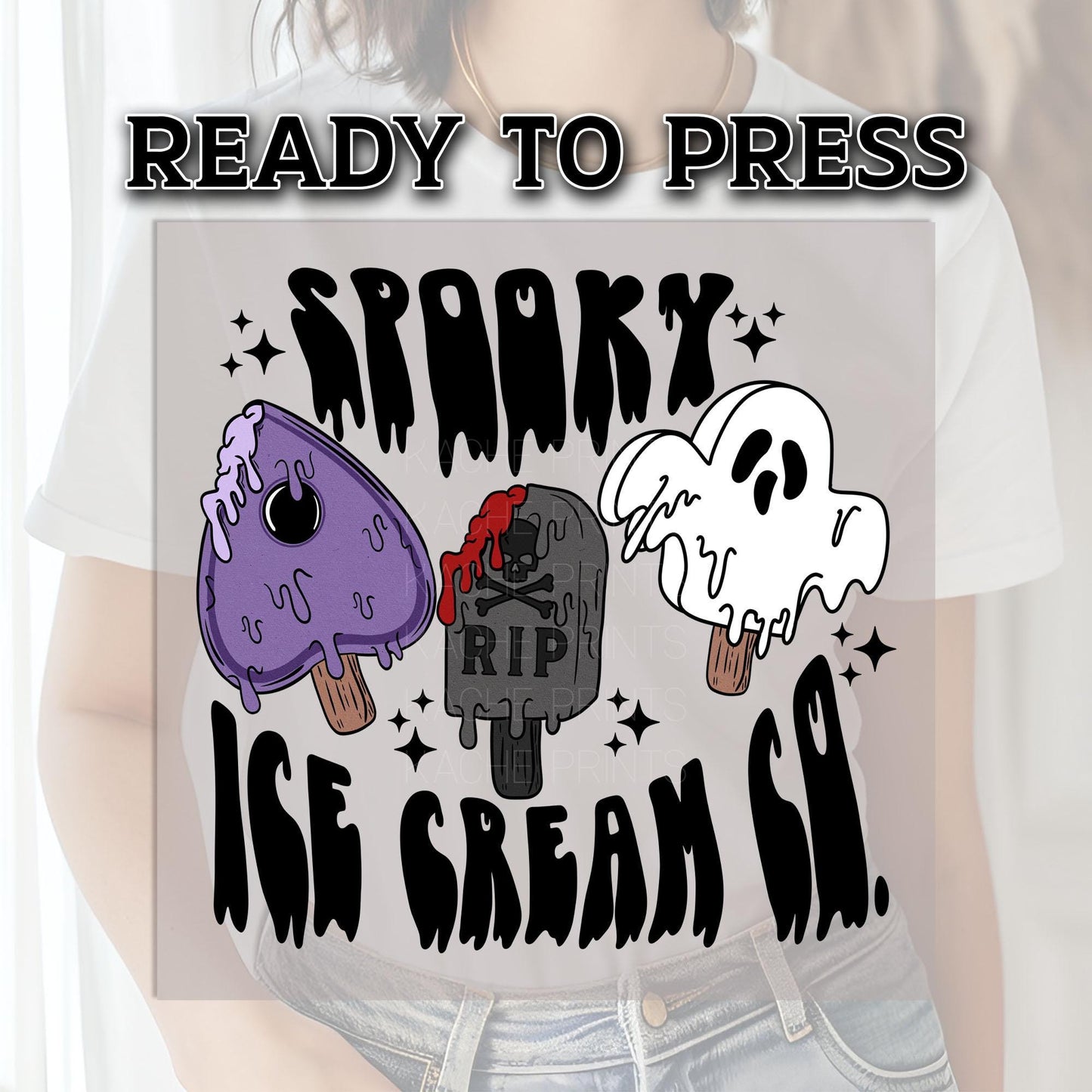Spooky Ice Cream DTF Transfer, Halloween DTF Transfer Ready For Press, Skull, Heat Press Transfer, RIP Dtf Transfer,Trick Or Treat Dtf Print