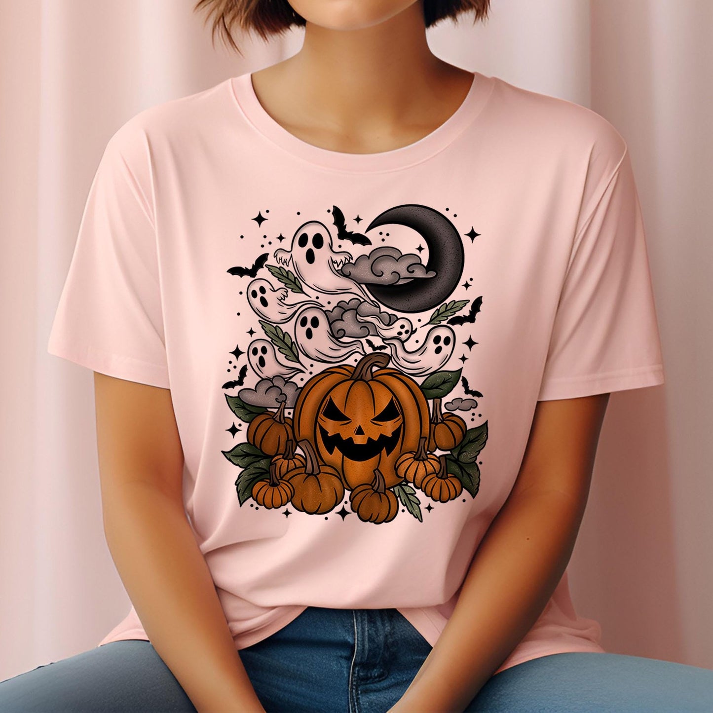 Pumpkin Patch DTF Transfer, Halloween DTF Transfer Ready For Press, Moon Dtf, Heat Press Transfers, Spooky Season Dtf, Bats, Ghost Dtf Print