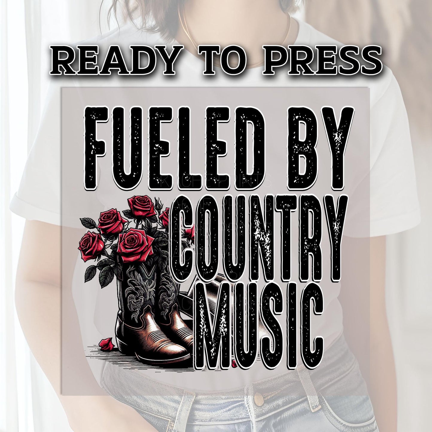 Fueled By Country Music DTF Transfer Ready For Press, Music DTF Transfers, Heat Press Transfer, Dtf Print, Ready Dtf Transfer, Country Music