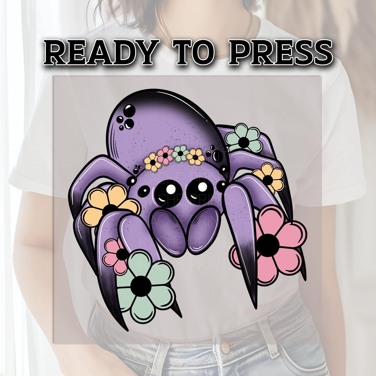 Halloween Spider DTF Transfers, Cute Floral Spider Dtf Transfers, Halloween DTF Transfers Ready For Press, Heat Press Transfers, Spooky Dtf