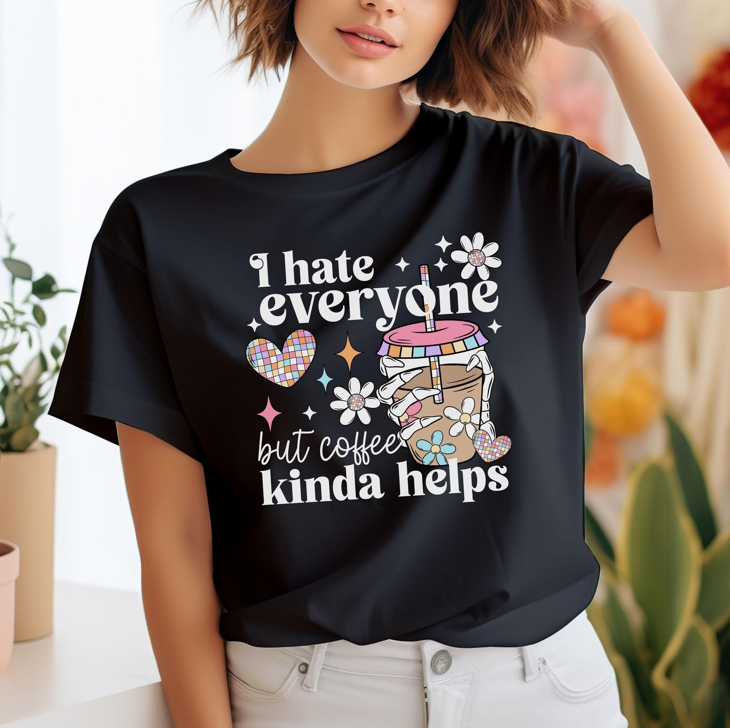 I Hate Everyone DTF Prints, Coffee Dtf Prints, Funny DTF Transfer, Coffee Retro DTF, Ready For Press, I Hate Everyone But Coffee Kinda Helps