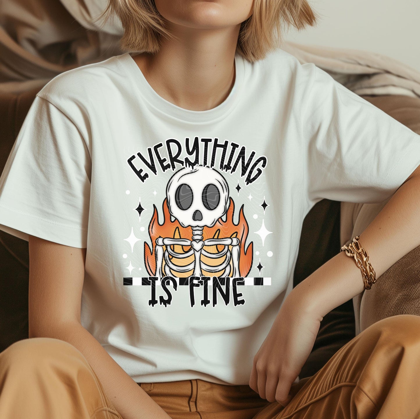 Everything Is Fine DTF Transfers Ready For Press, Halloween DTF Prints, Spooky Season Dtf Prints, Heat Press Transfers, Skeleton DTF Print