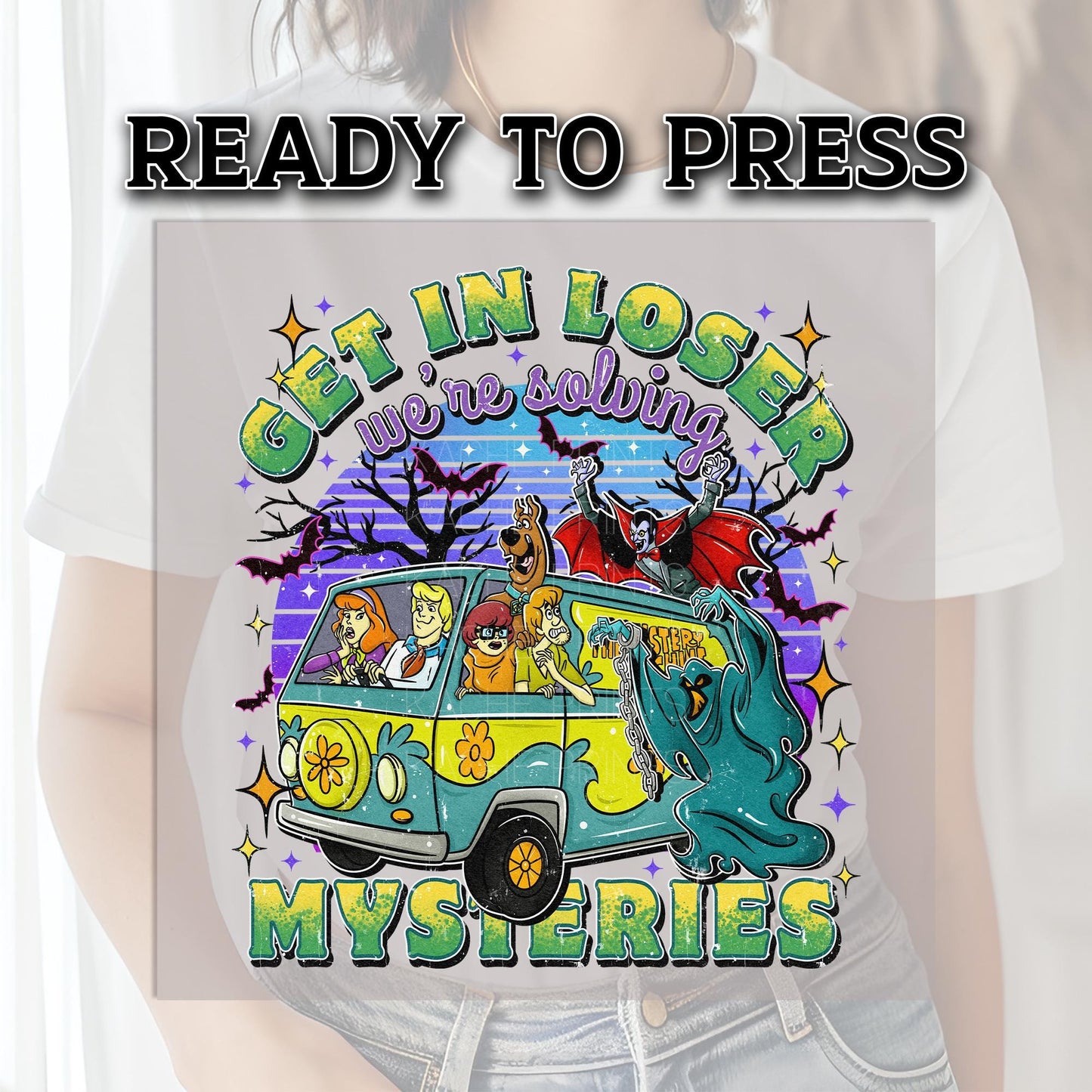 Get In Loser We're Solving Mysteries DTF Transfers, Halloween DTF Transfers Ready For Press, Heat Press Transfer, Horror Dtf Print, Bats Dtf