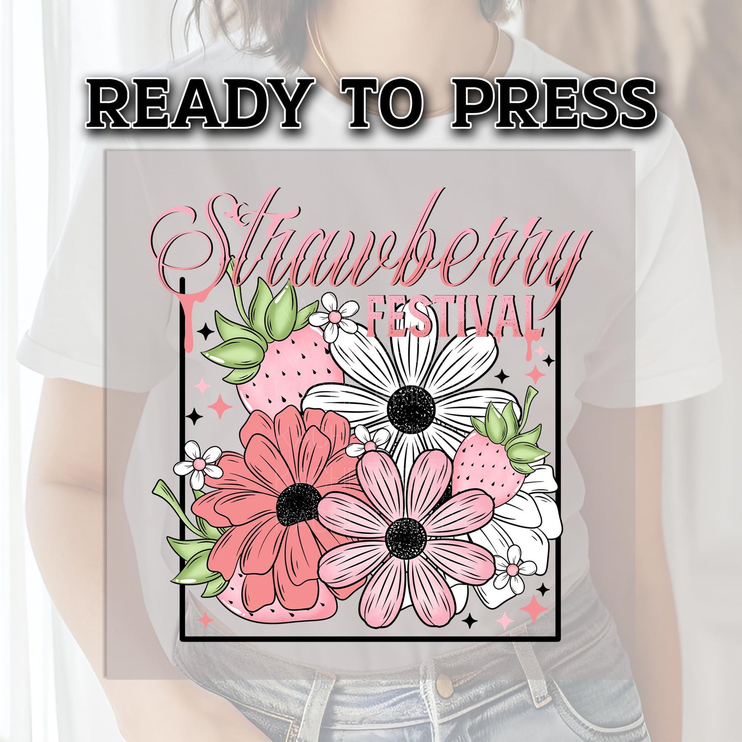 Strawberry Festival DTF Transfer Ready For Press, Retro Strawberry DTF Transfer, Heat Press Transfer, Dtf Prints, Flower, Ready Dtf Transfer