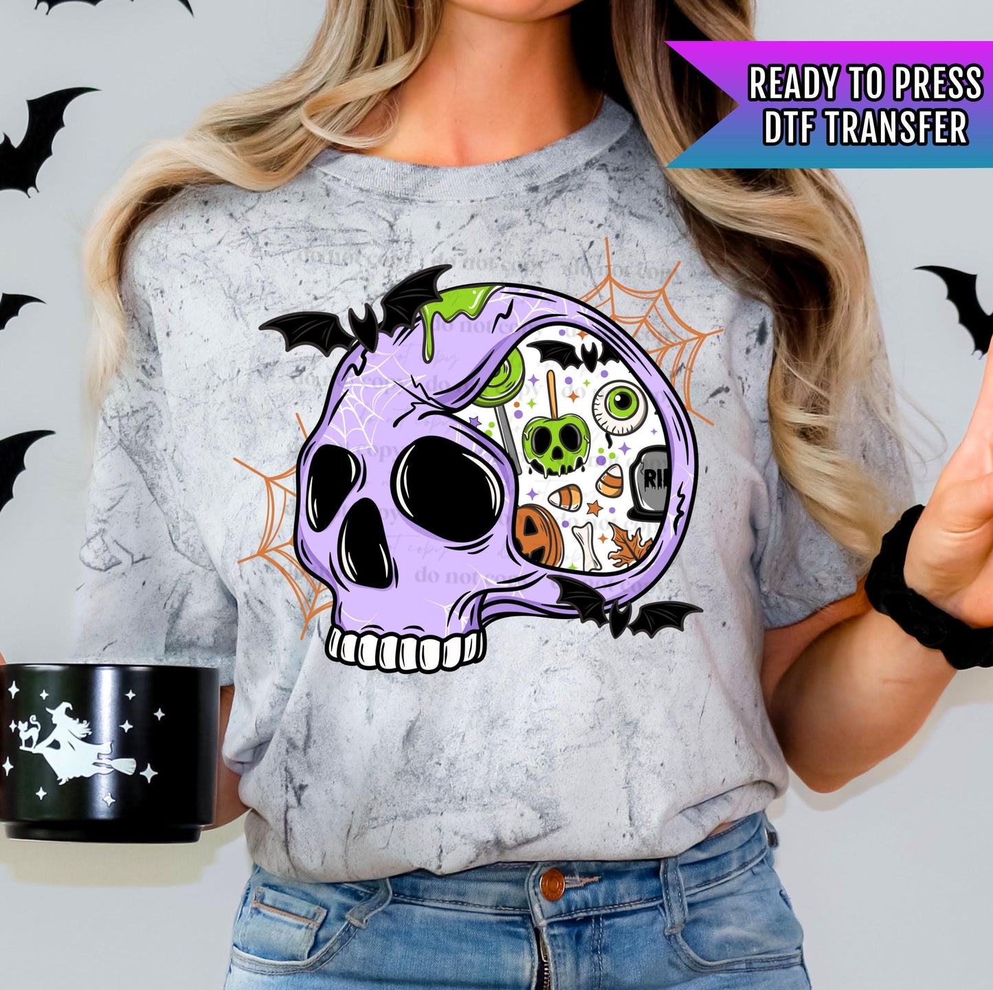 Spooky Season DTF Transfers, Halloween DTF Transfers Ready For Press, Skull Design, Heat Press Transfers, Horror Dtf Prints, Bats Dtf Prints