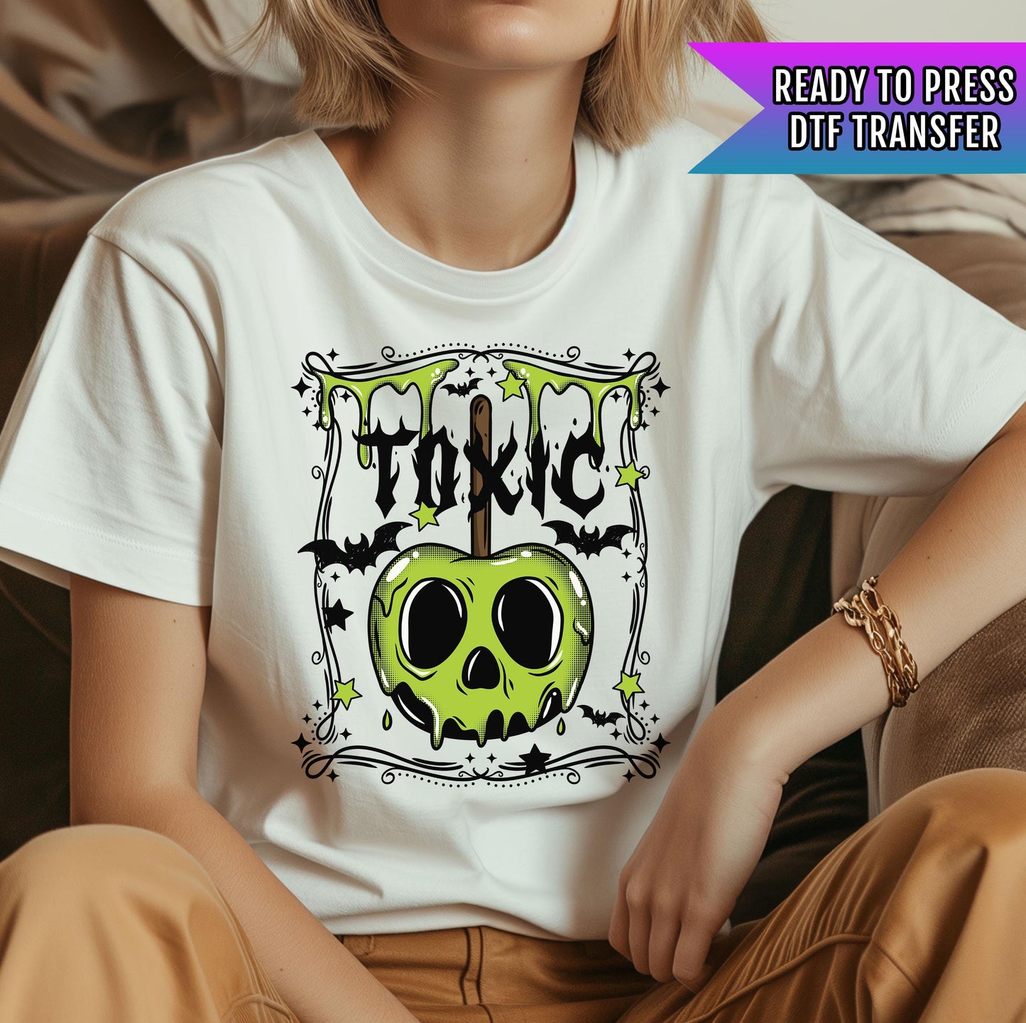 Toxic DTF Transfers, Halloween DTF Transfers Ready For Press, Skull Design, Heat Press Transfers, Horror Dtf Print, Bats Dtf, Trick or Treat