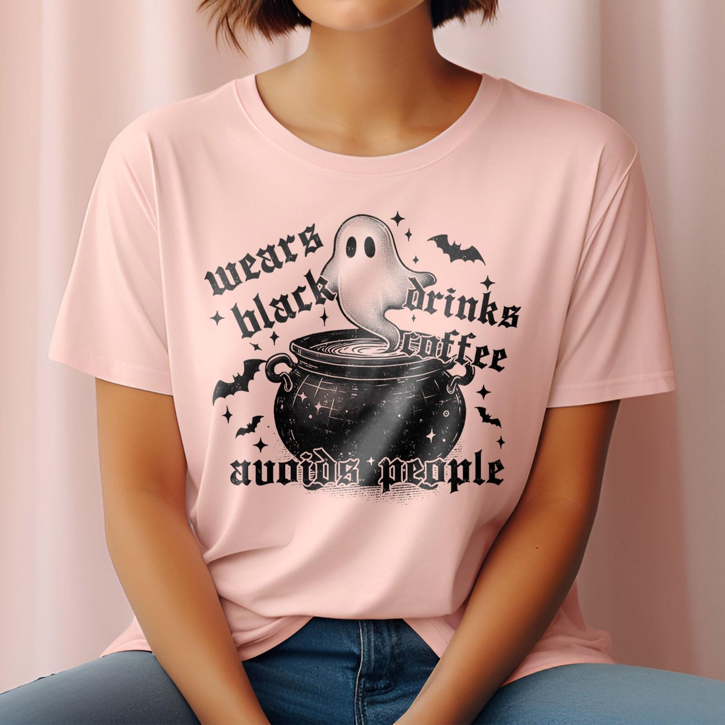 Ghost Season DTF Transfers, Spooky Dtf Transfer, Halloween DTF Transfer Ready For Press, Heat Press Transfers, Wears Black, Drinks Coffe Dtf