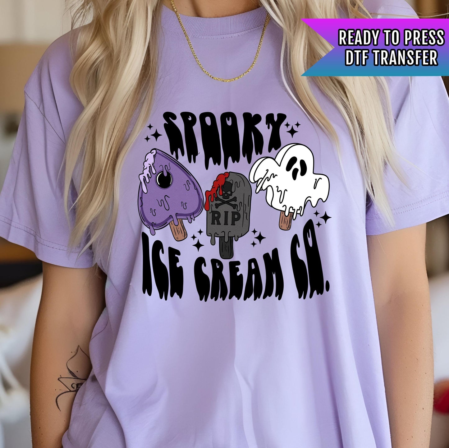 Spooky Ice Cream DTF Transfer, Halloween DTF Transfer Ready For Press, Skull, Heat Press Transfer, RIP Dtf Transfer,Trick Or Treat Dtf Print