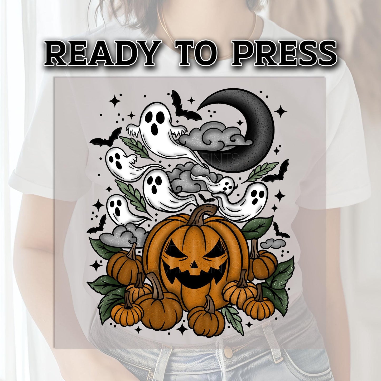 Pumpkin Patch DTF Transfer, Halloween DTF Transfer Ready For Press, Moon Dtf, Heat Press Transfers, Spooky Season Dtf, Bats, Ghost Dtf Print