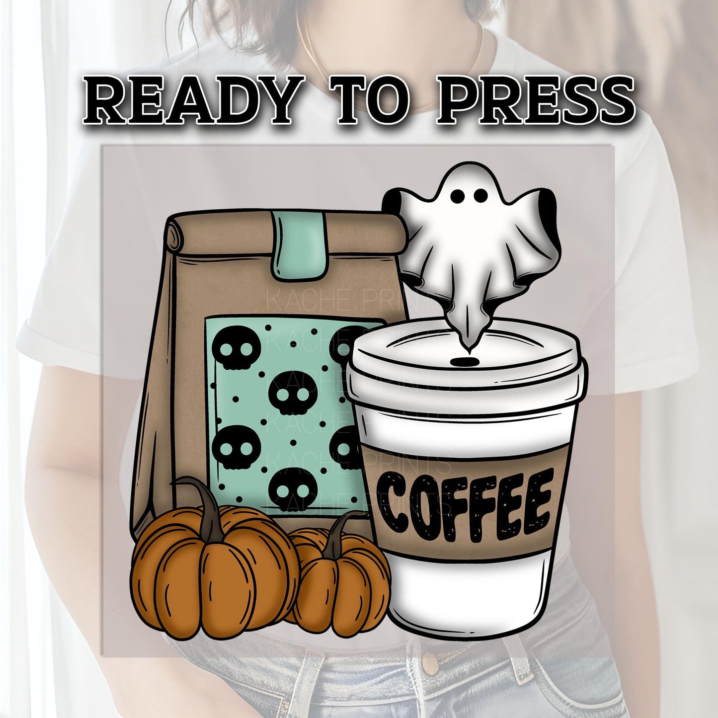 Pumpkin Scones DTF Transfers, Halloween DTF Transfer Ready For Press, Spooky Ghost Dtf Print, Heat Press Transfers, Hot Coffee Dtf Transfers