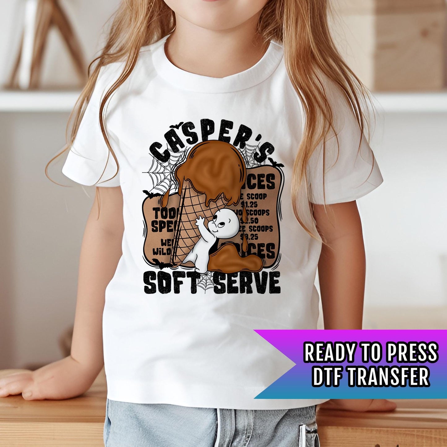 Casper's Soft Serve DTF Transfers, Halloween DTF Transfers Ready For Press, Heat Press Transfers, Ghost Dtf Prints, Halloween Ice Cream Dtf