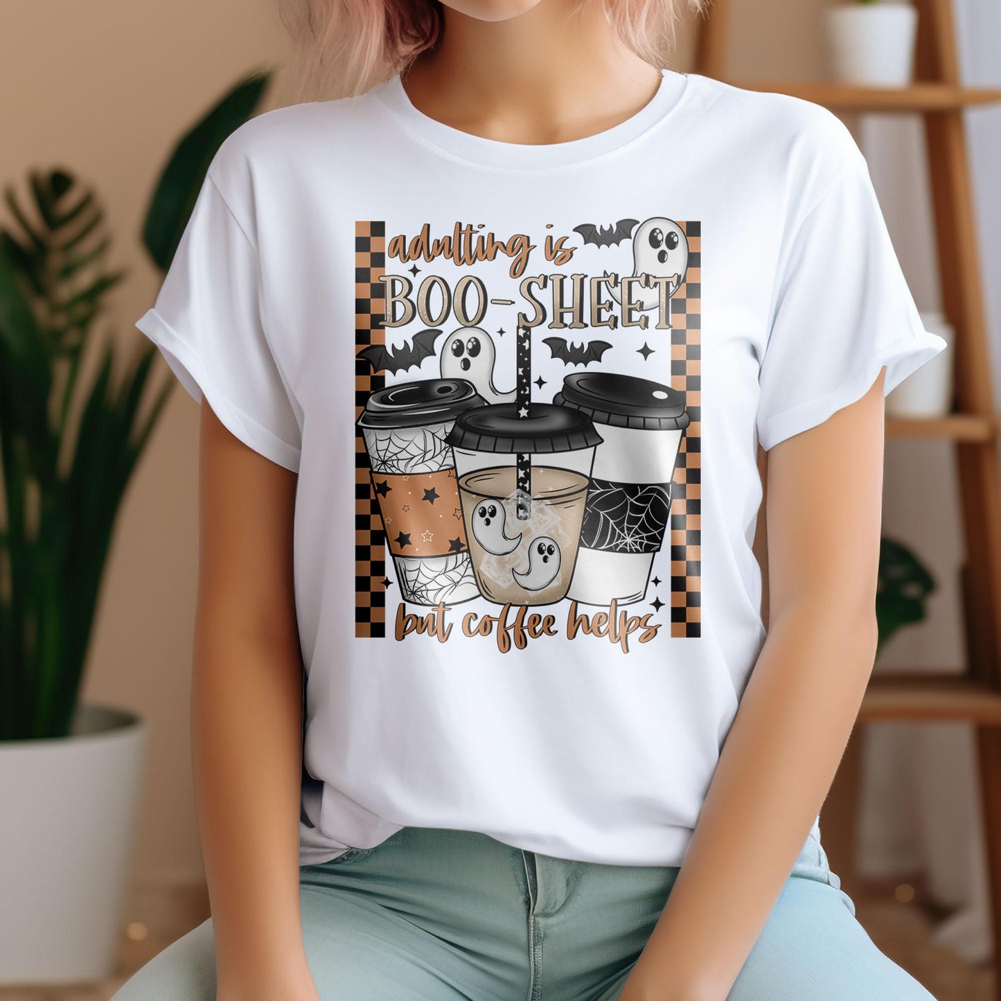 Ghost DTF Transfer, Halloween DTF Transfer Ready For Press, Coffee Dtf, Heat Press Transfer, Boo Dtf, Adulting Is Boo-Sheet But Coffee Helps