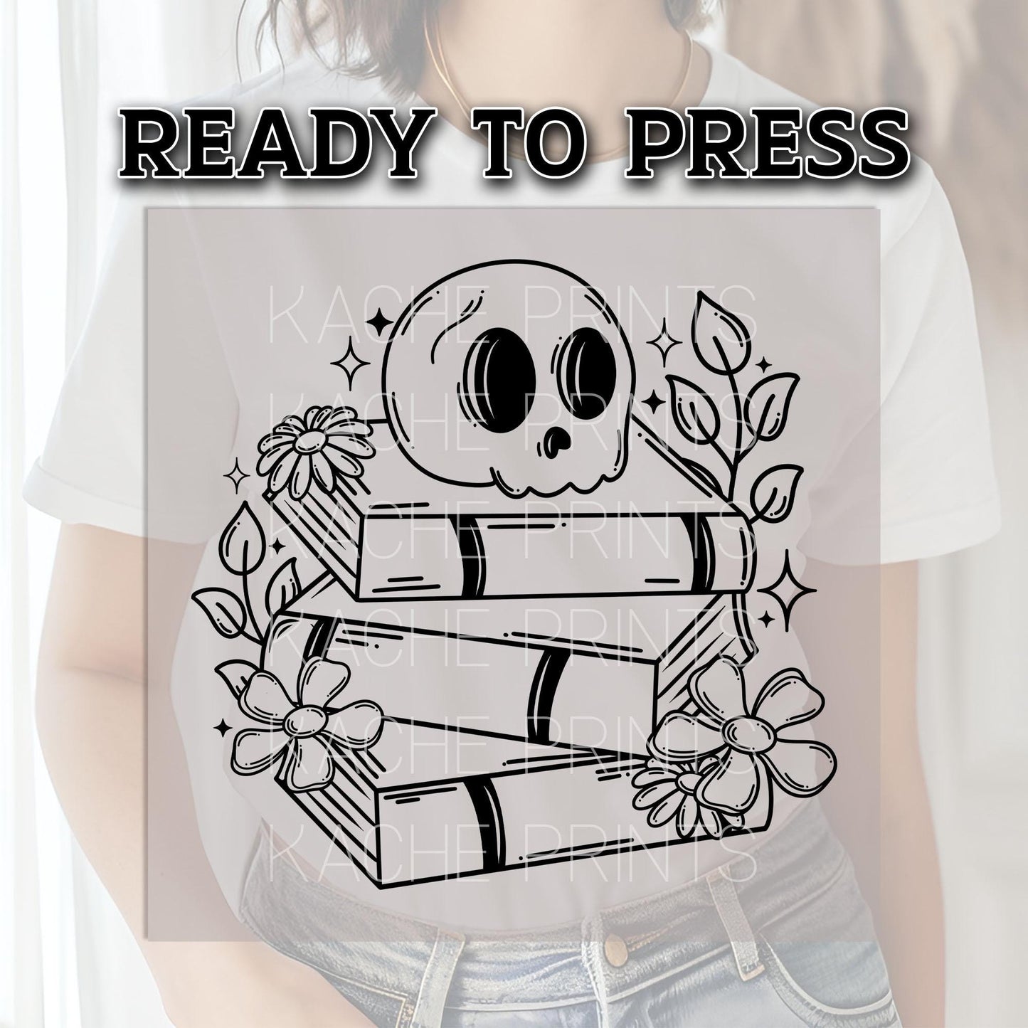 Skellie Book Stack DTF Transfers, Skull Dtf Transfer, Halloween DTF Transfer Ready For Press, Horror Dtf, Spooky Season, Heat Press Transfer