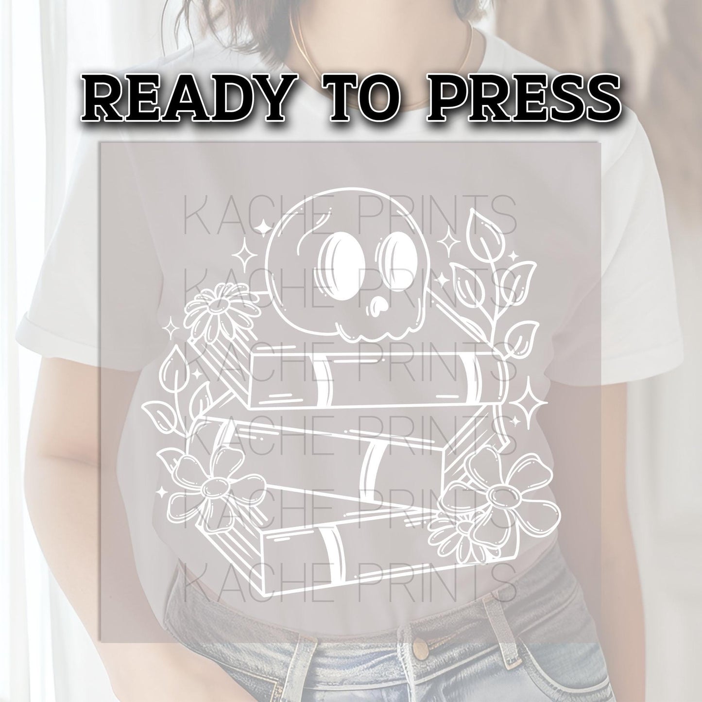 Skull Book Stack DTF Transfer, Skull Dtf Transfer, Halloween DTF Transfer Ready For Press, Heat Press Transfer, Spooky Readers Book Club DTF