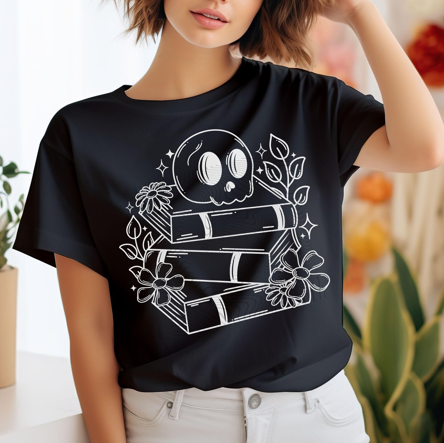 Skull Book Stack DTF Transfer, Skull Dtf Transfer, Halloween DTF Transfer Ready For Press, Heat Press Transfer, Spooky Readers Book Club DTF