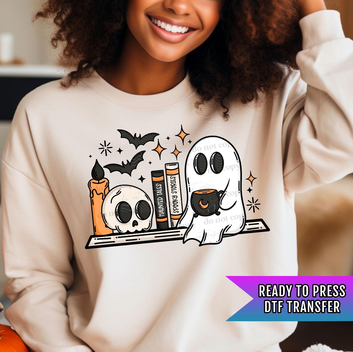 Ghost Shelf DTF Transfer Ready For Press, Halloween DTF Print, Skull Dtf Print, Heat Press Transfer, Spooky Stories DTF Print, Haunted Tales