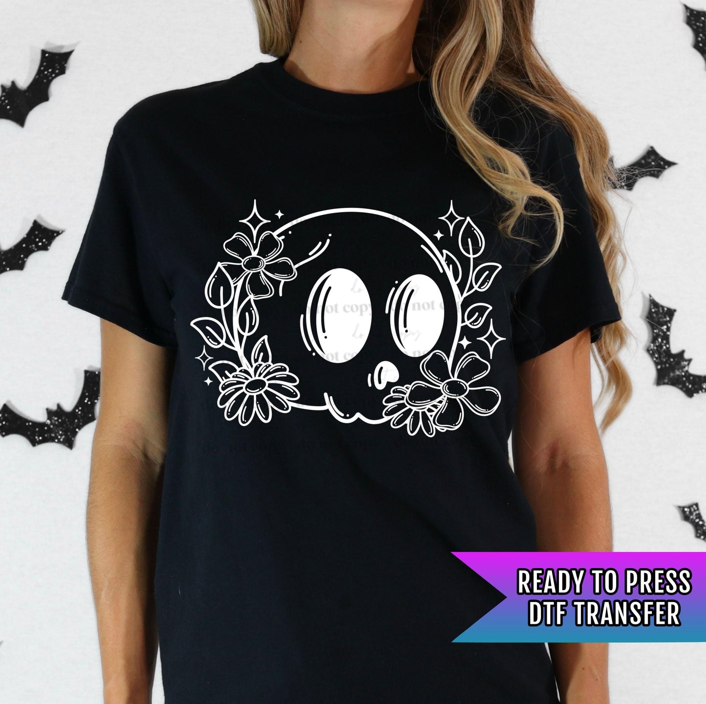 Halloween Floral Skull DTF Transfers, Skull Dtf Transfer, Halloween DTF Transfers Ready For Press, Heat Press Transfers, Floral Skeleton DTF
