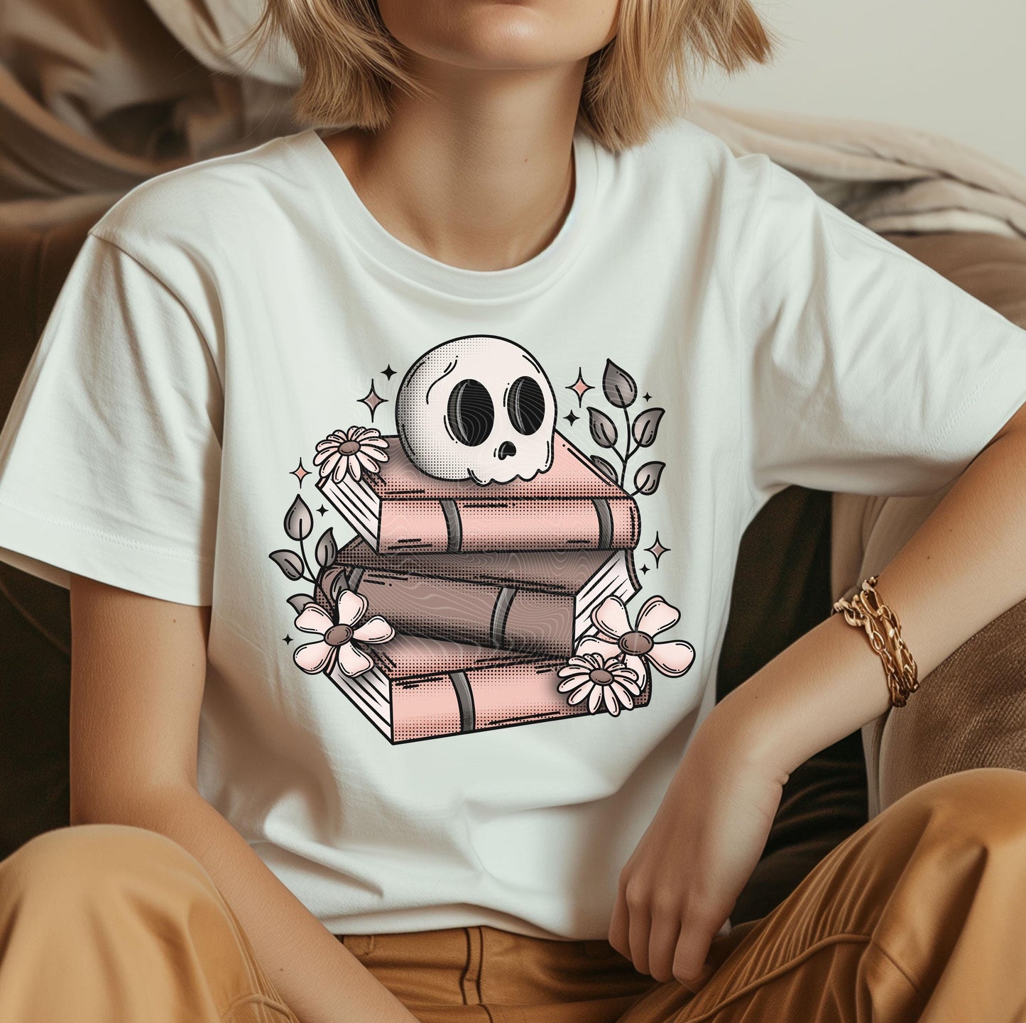 Skull Books DTF Transfers, Skull Dtf Transfers, Halloween DTF Transfers Ready For Press, Heat Press Transfers, Floral Skull Books DTF Prints