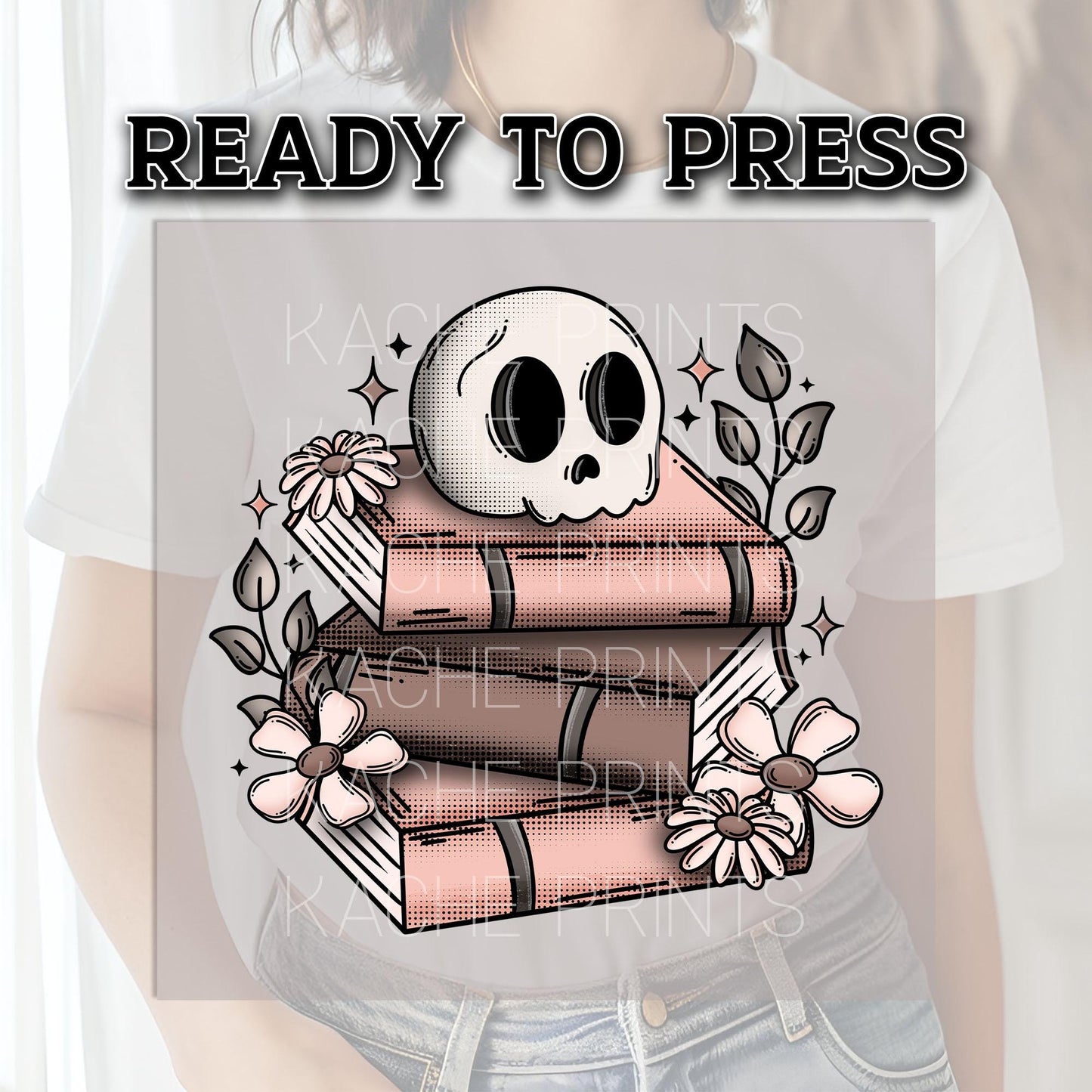 Skull Books DTF Transfers, Skull Dtf Transfers, Halloween DTF Transfers Ready For Press, Heat Press Transfers, Floral Skull Books DTF Prints