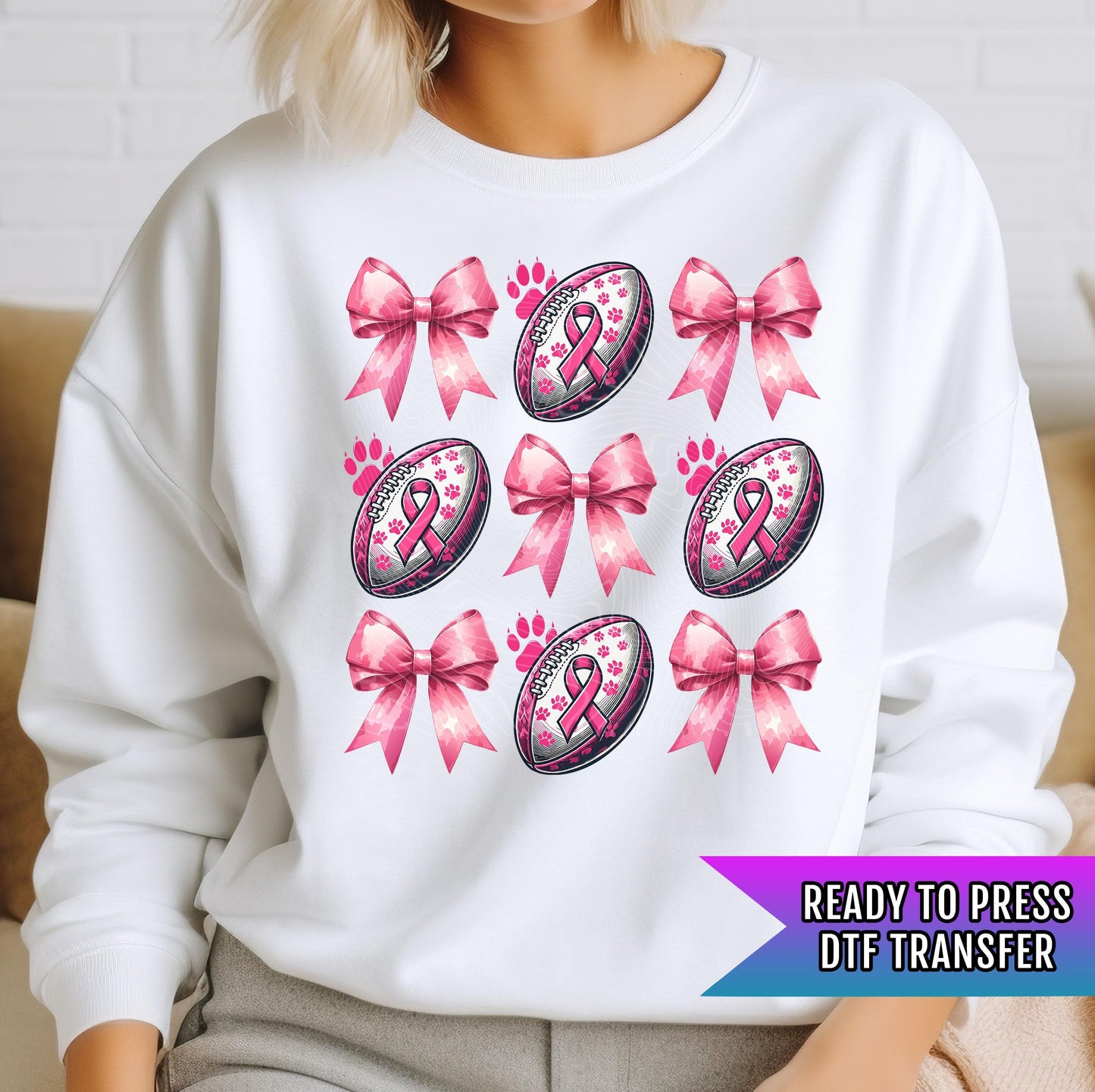 Breast Cancer Football Pink Out DTF Transfer Ready For Press, Tackle Cancer Dtf Prints, Heat Press Transfers, Support Outfit, Cancer Fighter