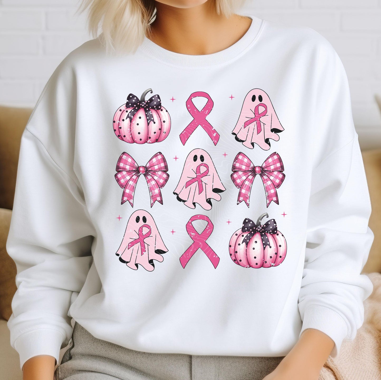 Coquette Breast Cancer Ghost Pumpkin Retro DTF Transfer Ready For Press, Tackle Cancer Dtf Print, Support Breast Cancer, Heat Press Transfer