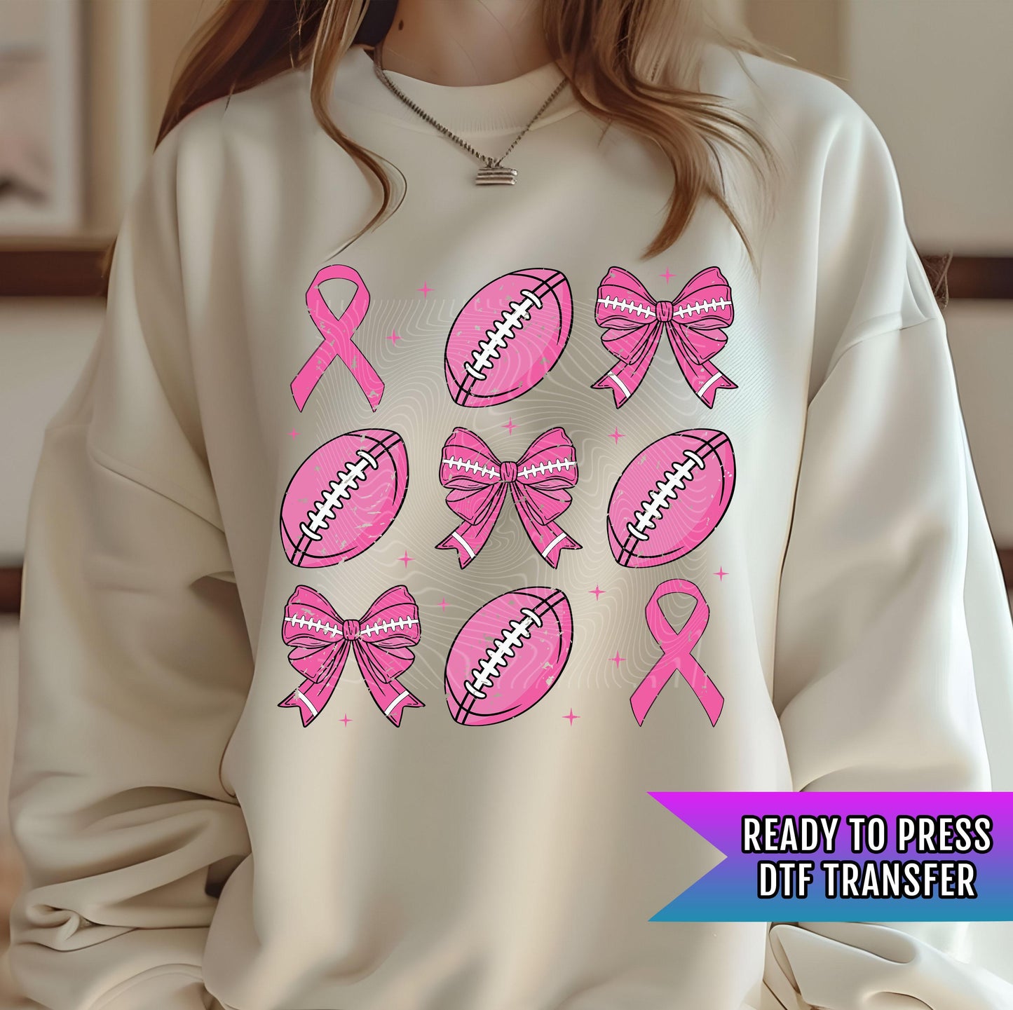 Coquette Breast Cancer Football Retro DTF Transfers Ready For Press, Tackle Cancer Dtf Prints, Support Breast Cancer, Heat Press Transfers