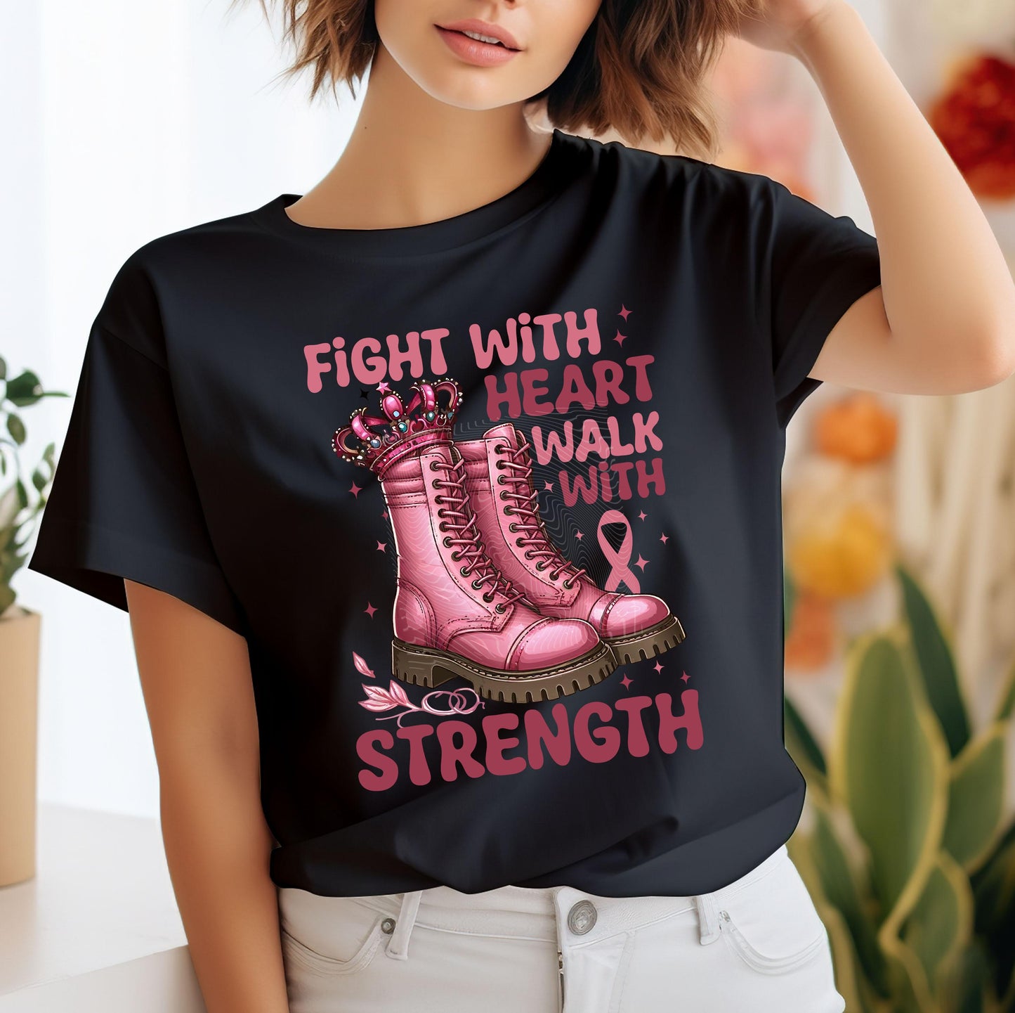 Fight With Heart Walk With Strength DTF Transfers Ready For Press, Cancer Fighter Dtf Prints, Support Breast Cancer DTF, Heat Press Transfer