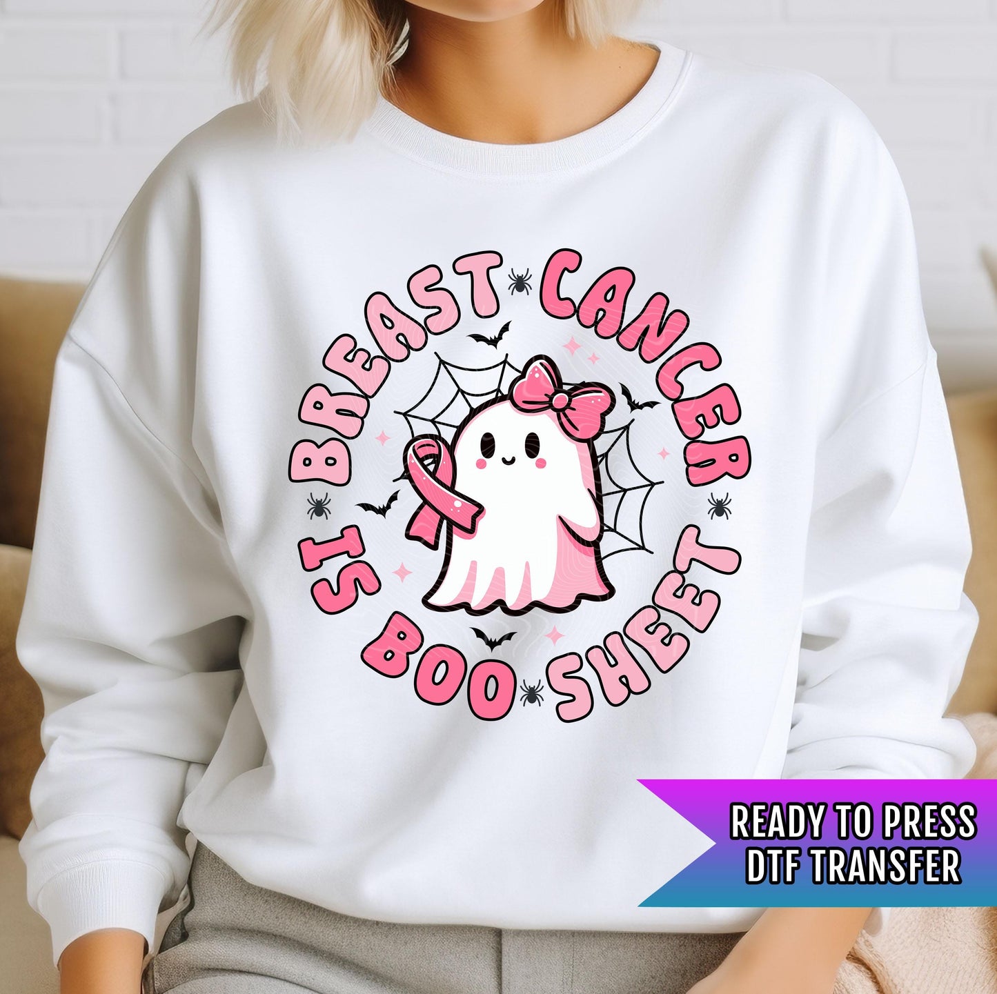 Breast Cancer Is Boo Sheet DTF Transfers Ready For Press, Breast Cancer Dtf Print, Heat Press Transfer, Strong Women Cancer Dtf, Pink Ribbon