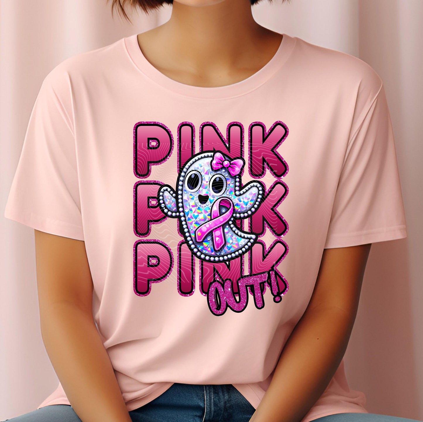 Pink Out Ghost DTF Transfers Ready For Press, Pink Ghost Breast Cancer Awareness DTF, Heat Press Transfer, Strong Women Dtf, Pink Ribbon DTF