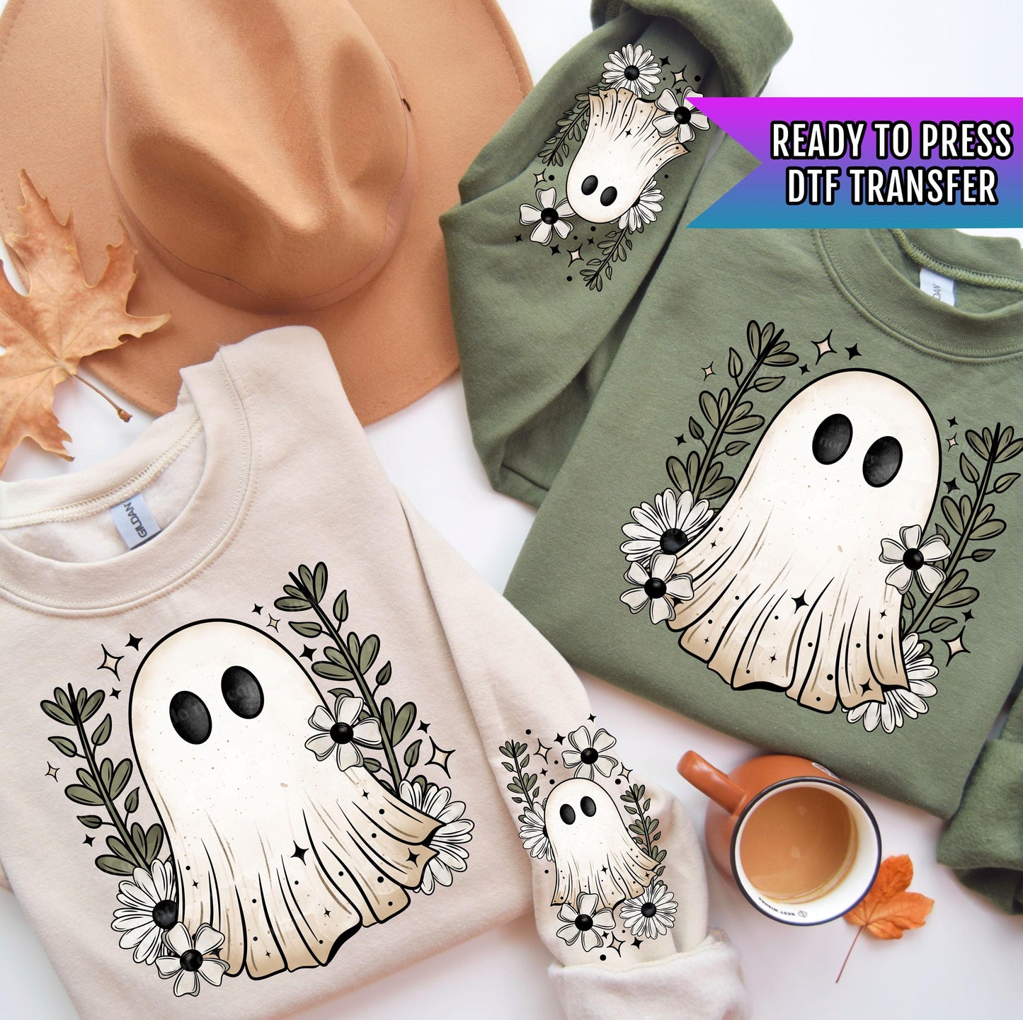 Halloween Ghost DTF Transfers, Spooky Dtf Transfers, Halloween DTF Transfer Ready For Press, Heat Press Transfers, Vintage Floral Ghost Dtf