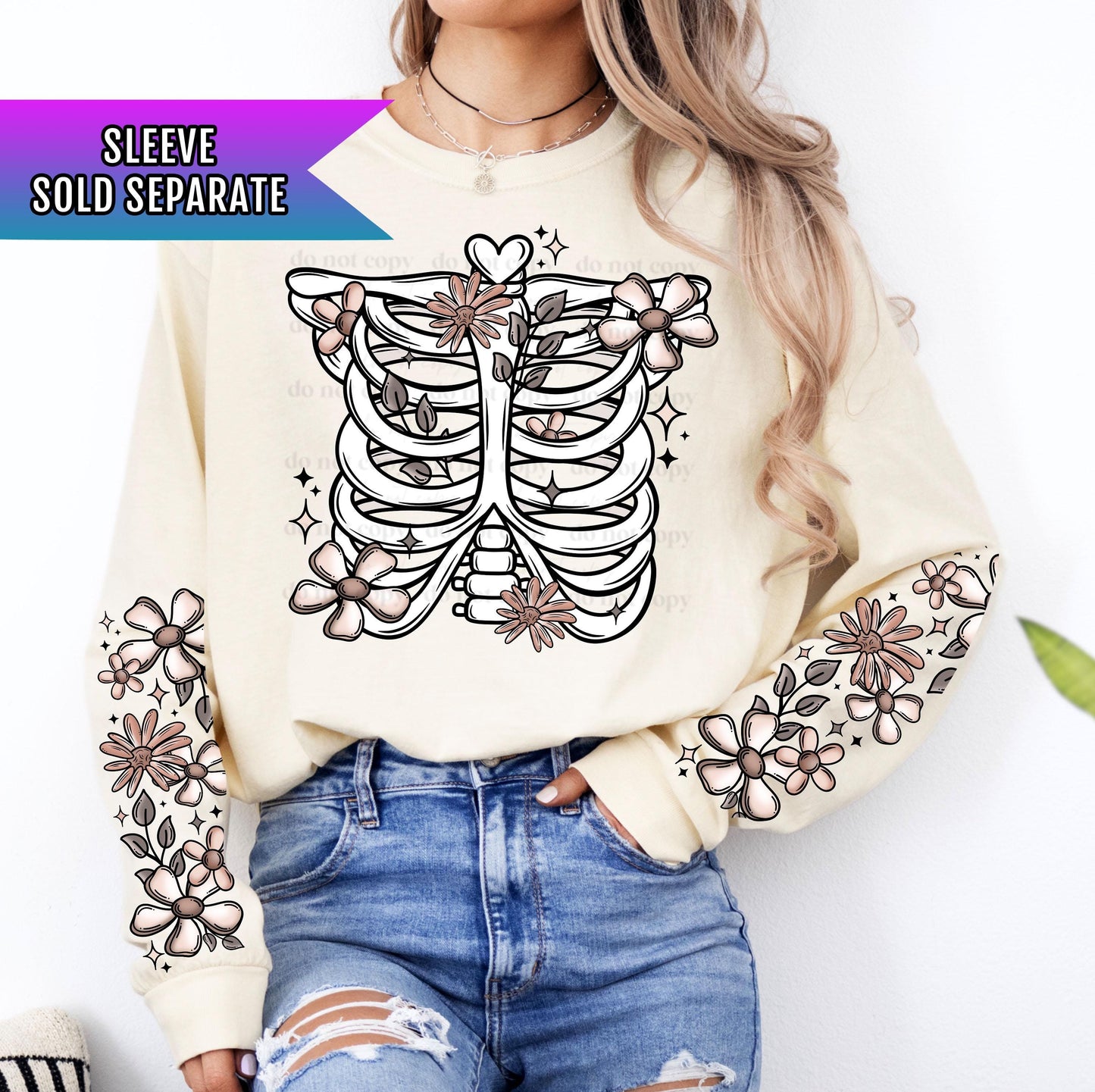Skeleton DTF Transfer, Floral Ribcage DTF Transfer Ready For Press, Skull DTF Print, Heat Press Transfer, Skeleton Dtf Prints, Halloween Dtf