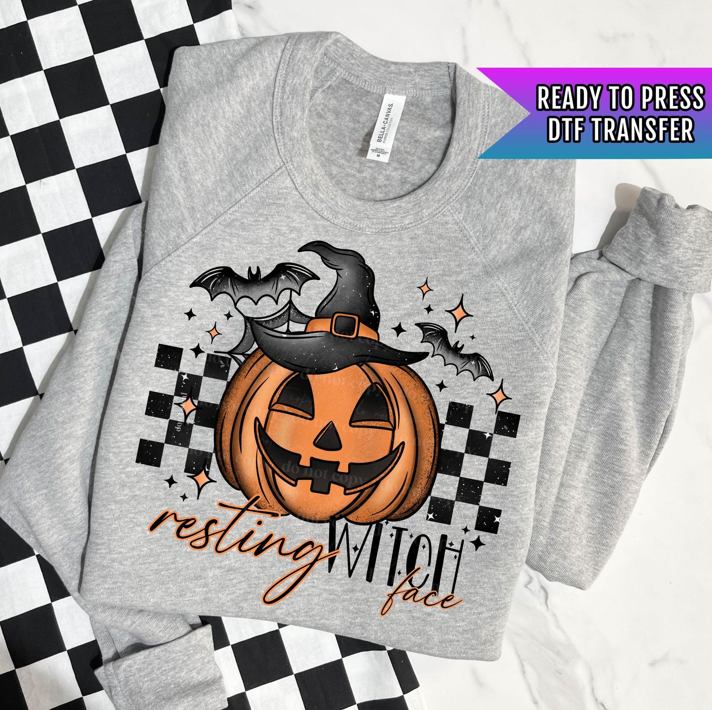 Resting Witch Face DTF Transfers, Halloween DTF Transfers Ready For Press, Bats DTF Prints, Spooky Season Dtf Transfers, Pumpkins Dtf Prints