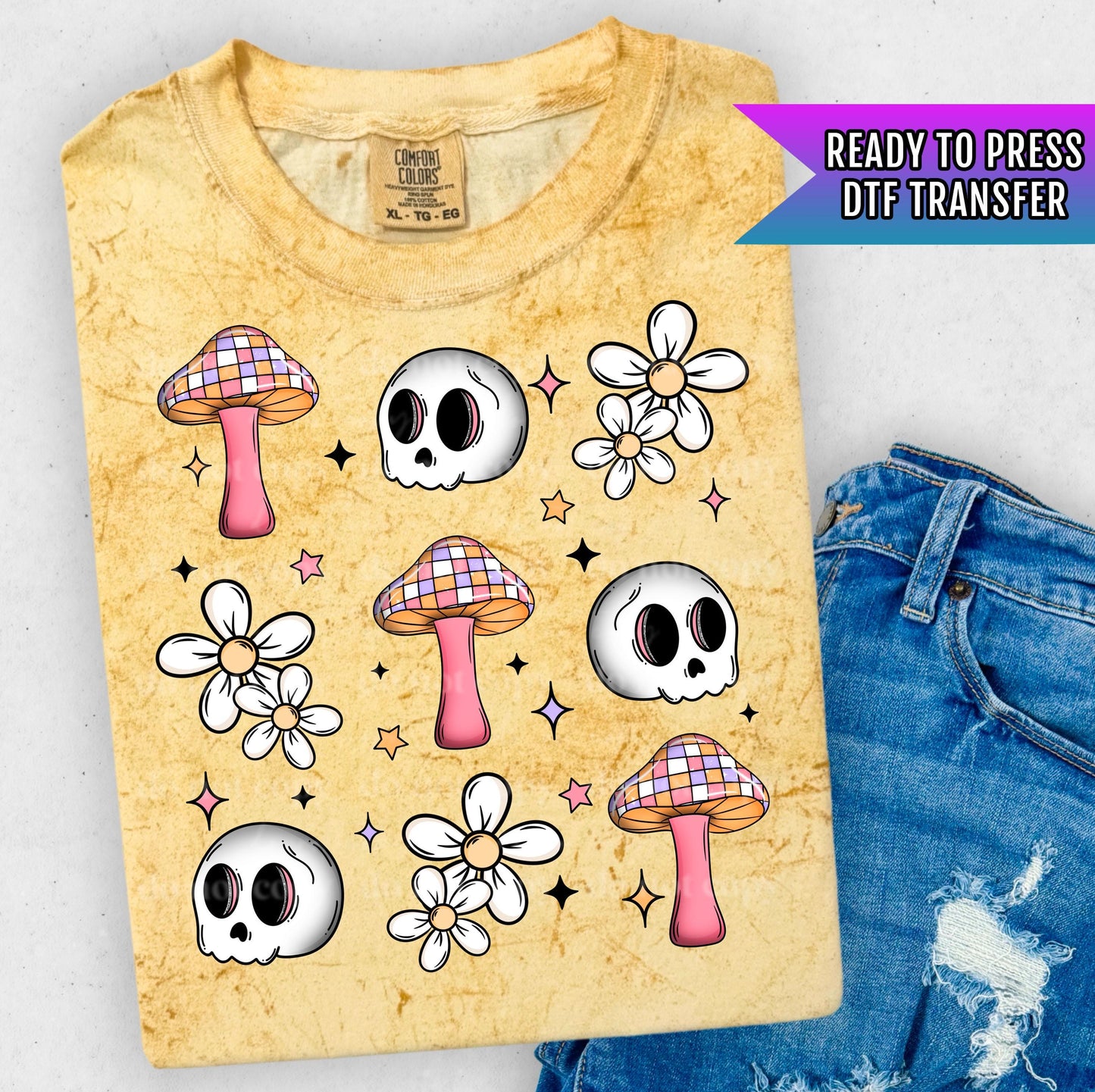 Shrooms Skull DTF Transfer Ready For Press, Horror DTF Print, Heat Press Transfer, Mushroom Skeleton Halloween Transfer,Magic Mushroom Skull